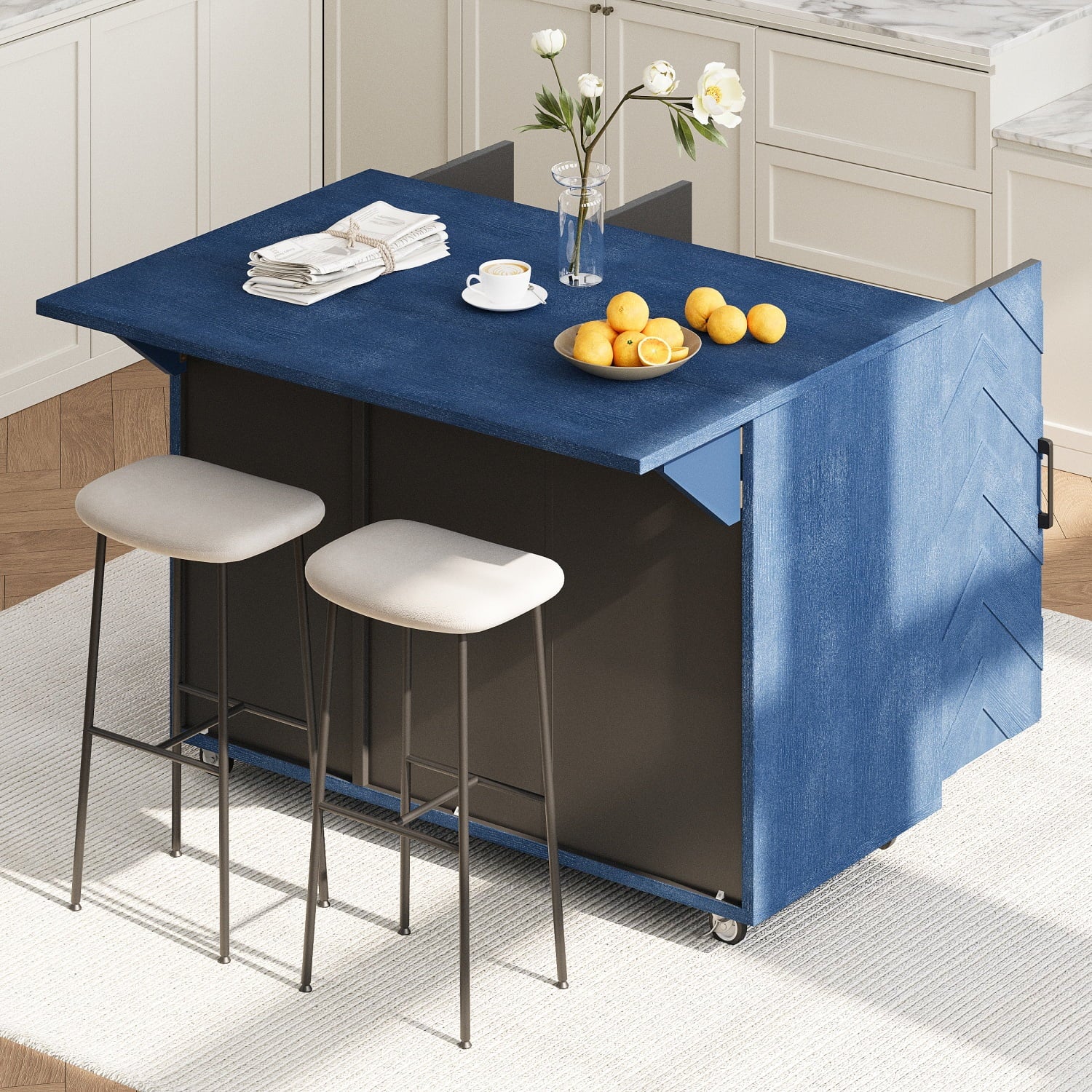 OMCHOM 51.2" Kitchen Island with Folding Drop Leaf,Rolling Cart Table with Storage and Towel Rack