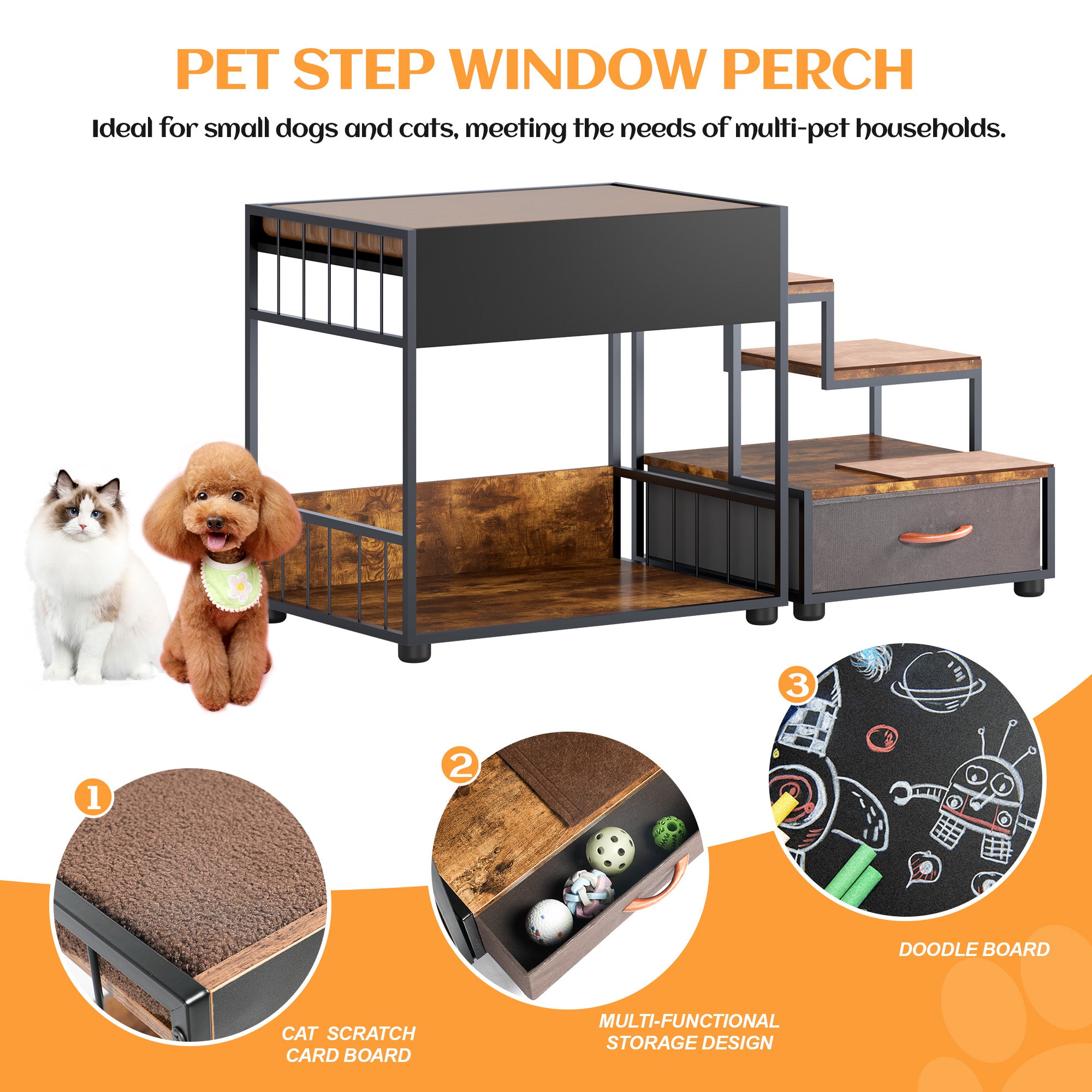OMCPET Cat Step Window Perch – Multi-Level Pet Ladder with Cushion and Anti-Skid Pads