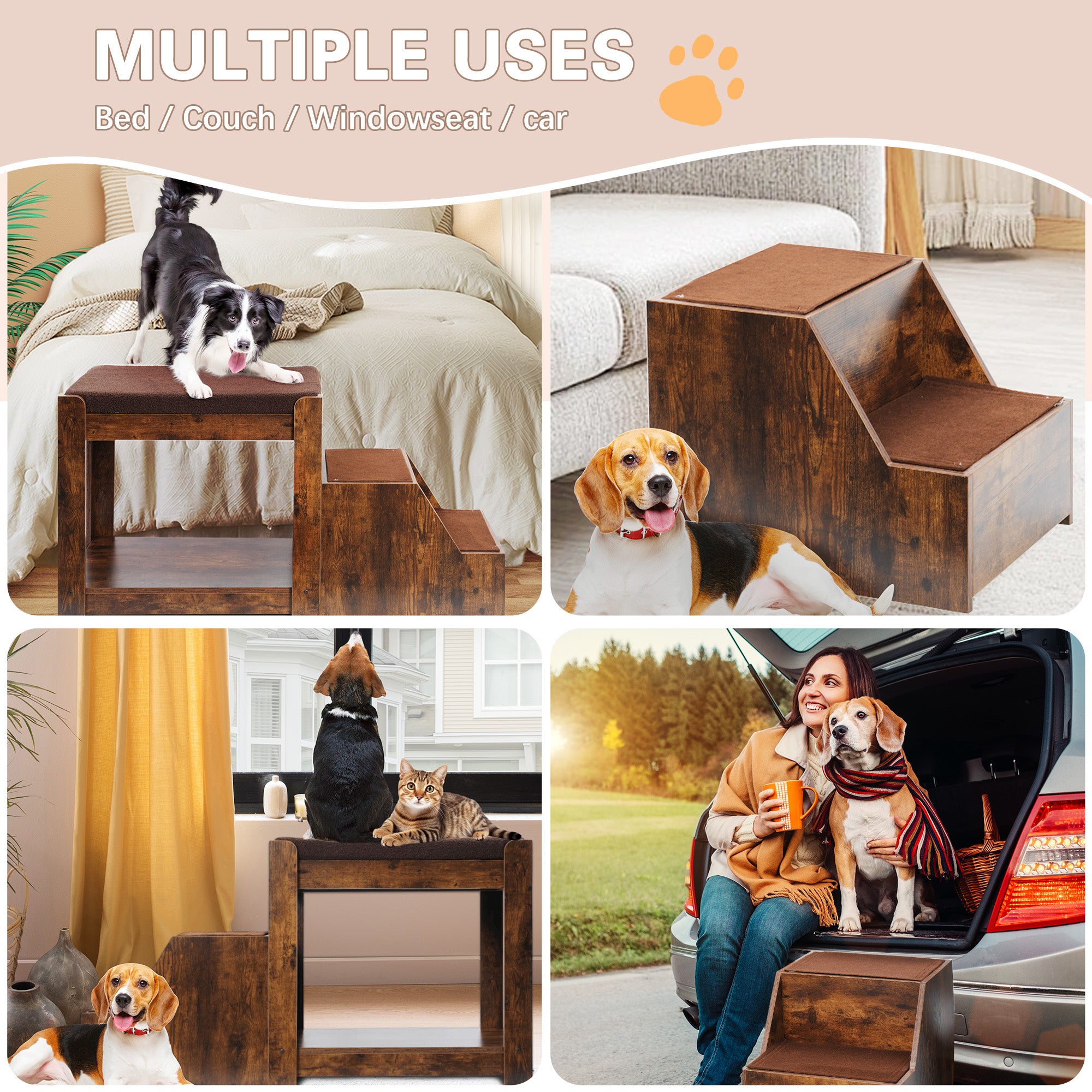 OMCPET Elevated Pet Bed with Stairs – Cozy Double-Layer Design for Small Pets