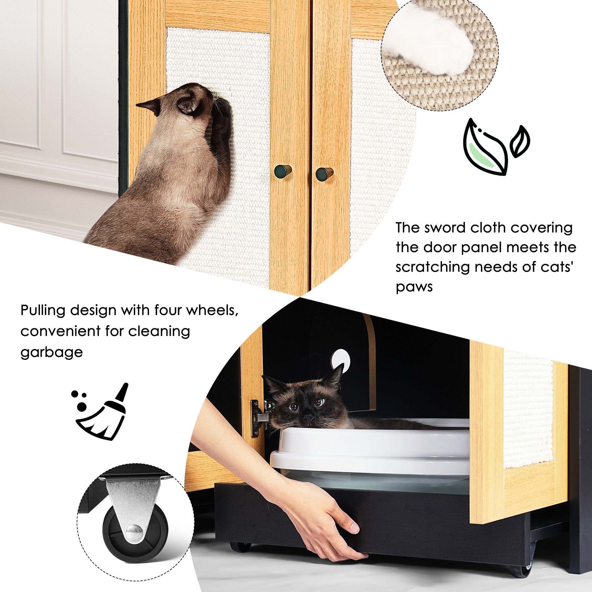 OMCPET Modern Litter Box Furniture for Two Cats – Enclosed Black Cat Cabinet