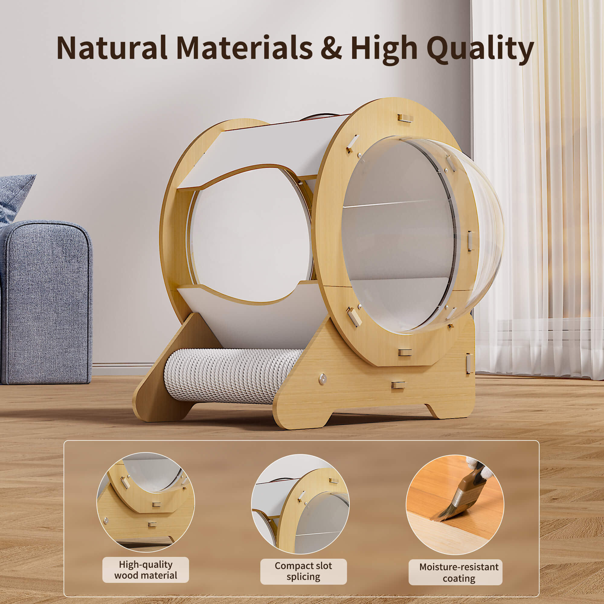 OMCPET Wood Cat Hideout – Minimalist Indoor Shelter for Kittens & Cats