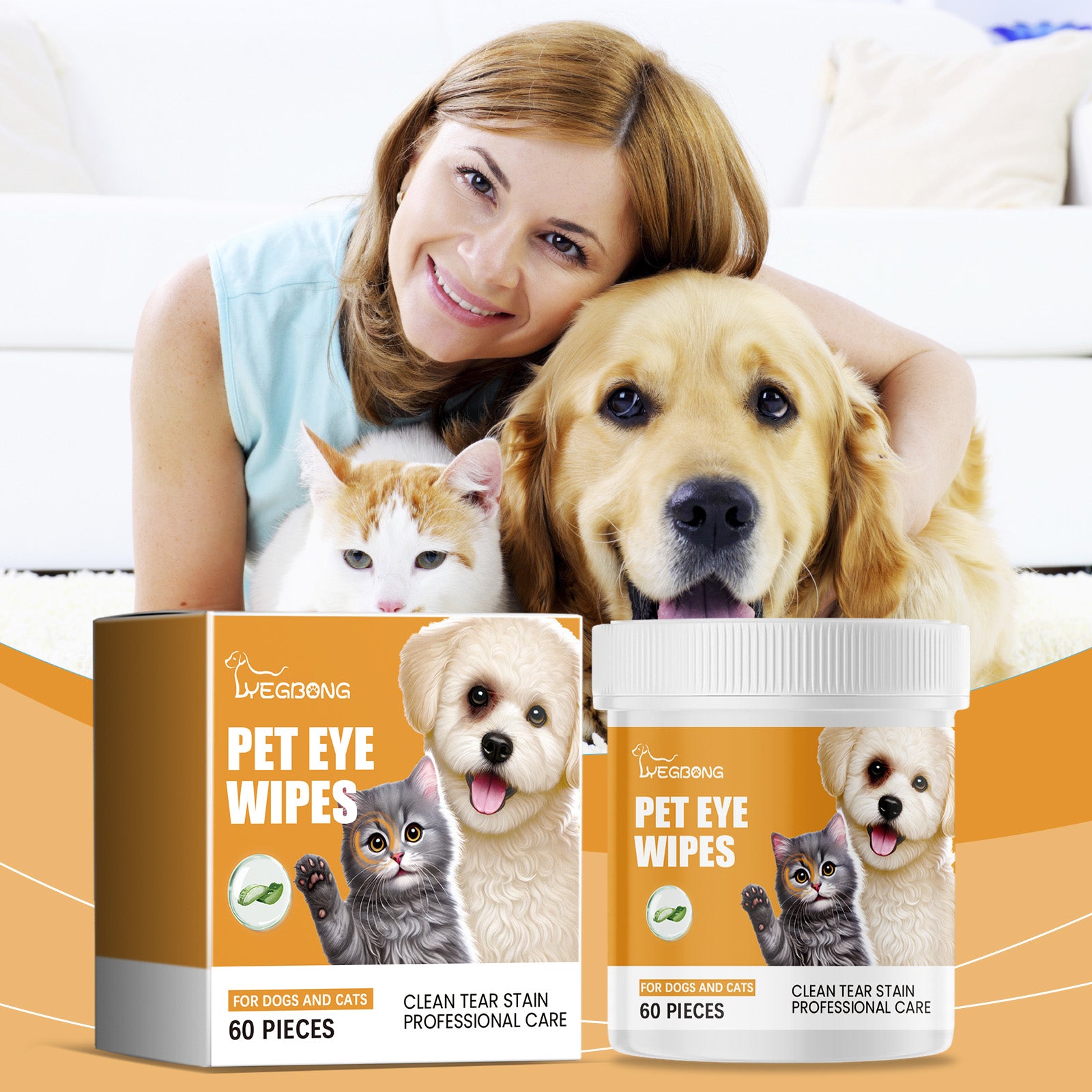 Yegbong Pet Eye Wipes – Tear Stain Remover for Dogs & Cats