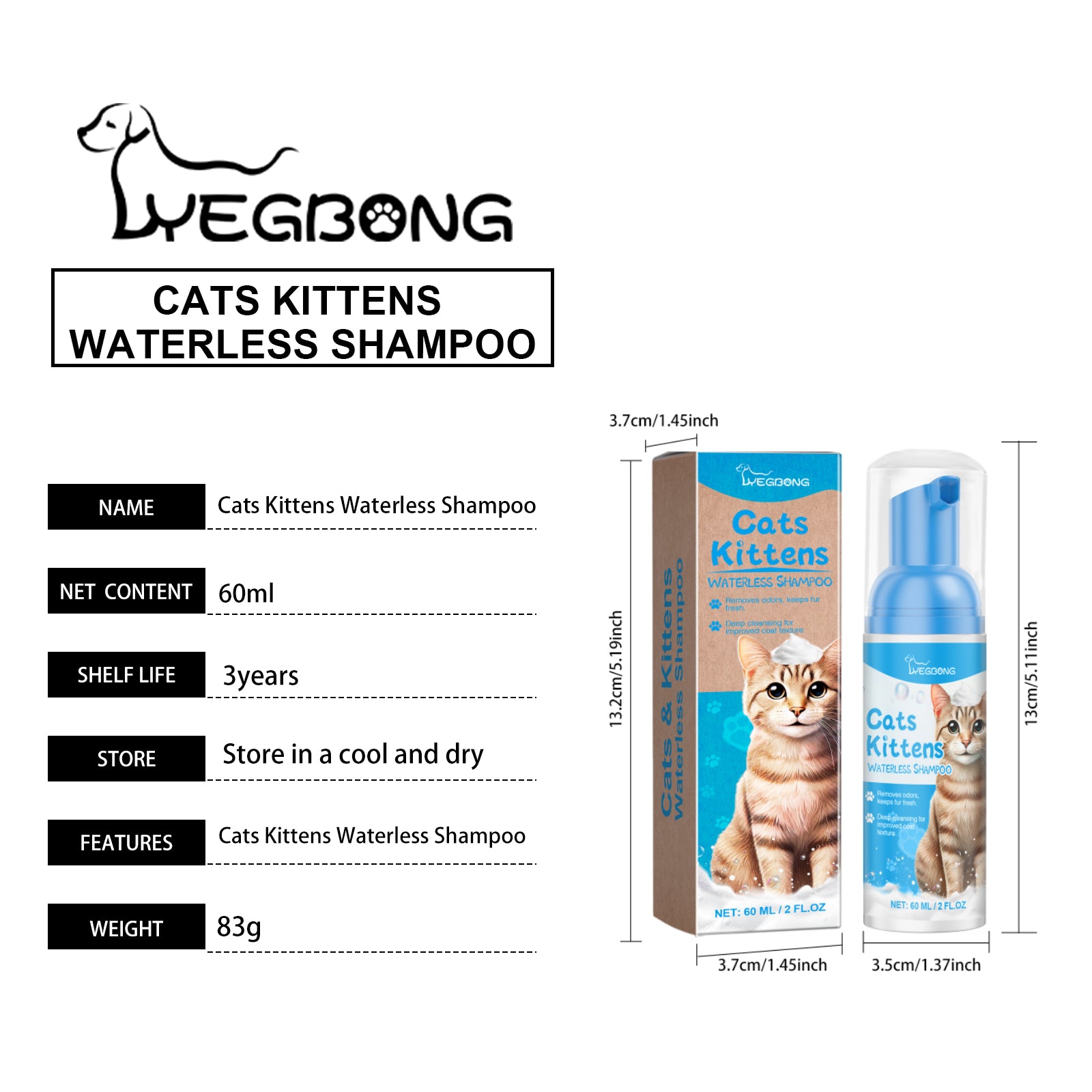 Yegbong Cat Cleaning Mousse – No-Rinse Foam for Waterless Grooming