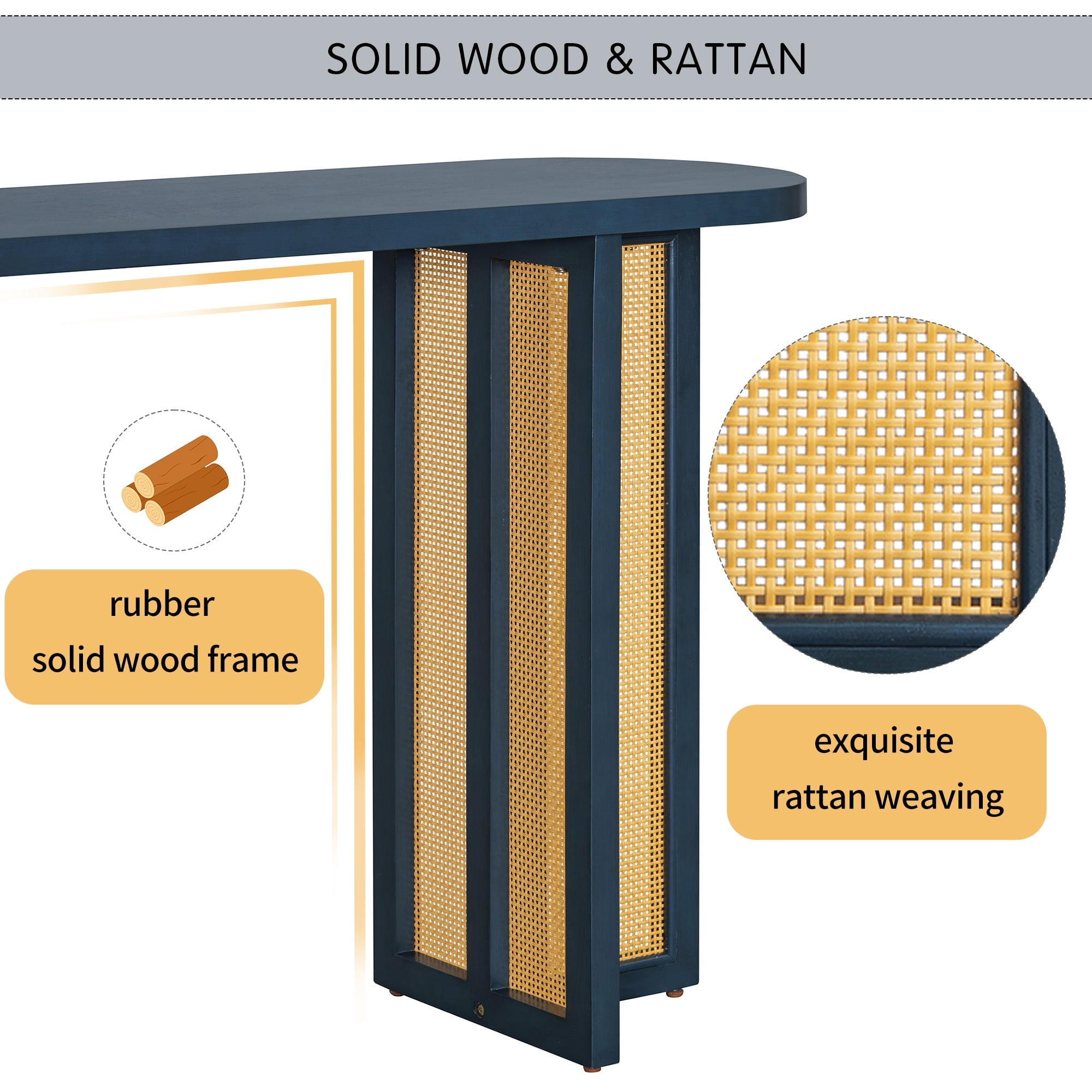 OMCHOM Farmhouse Console Table,Rattan Narrow Table for Entryway Hallway and Living Room