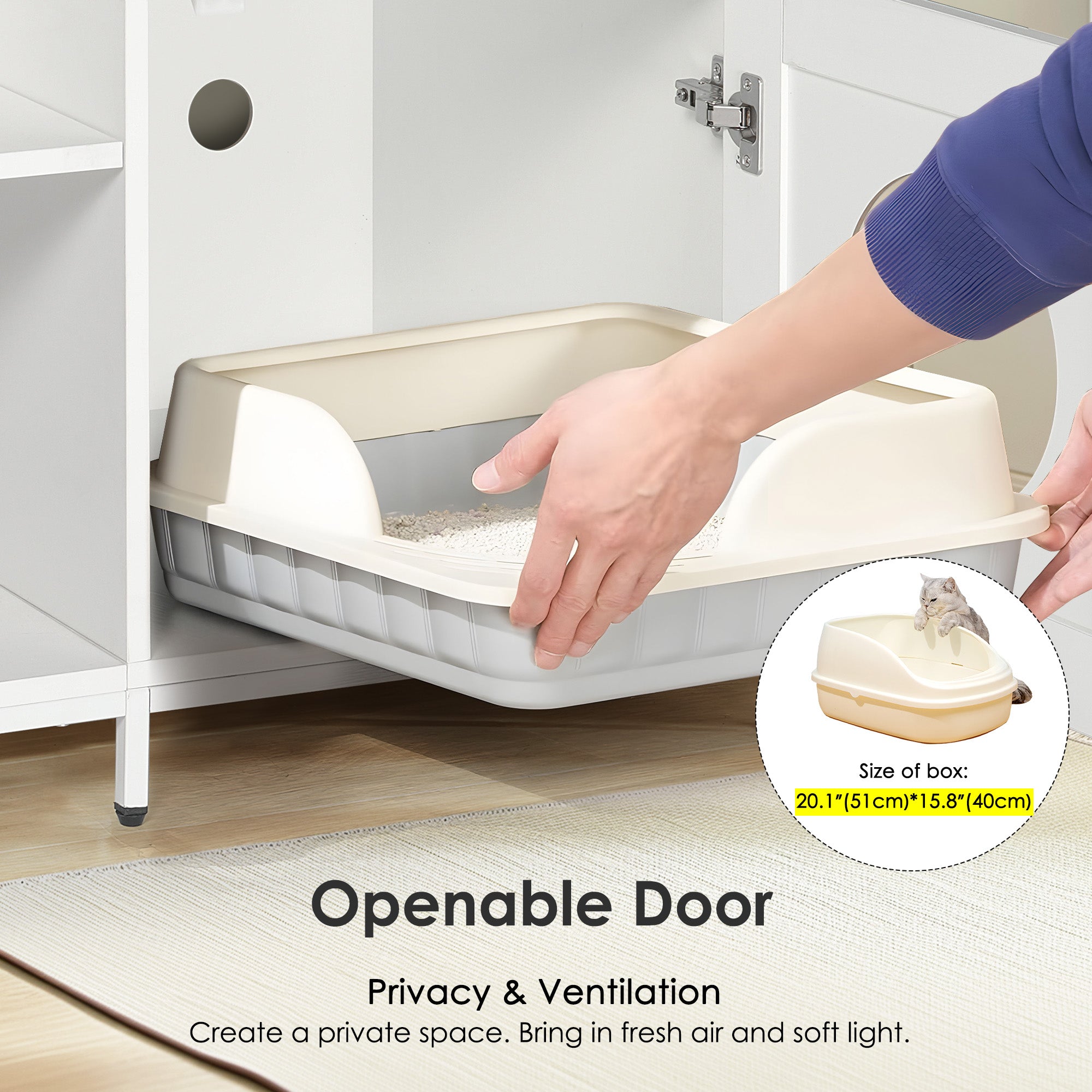 White Indoor Cat Washroom with Divider – OMCPET
