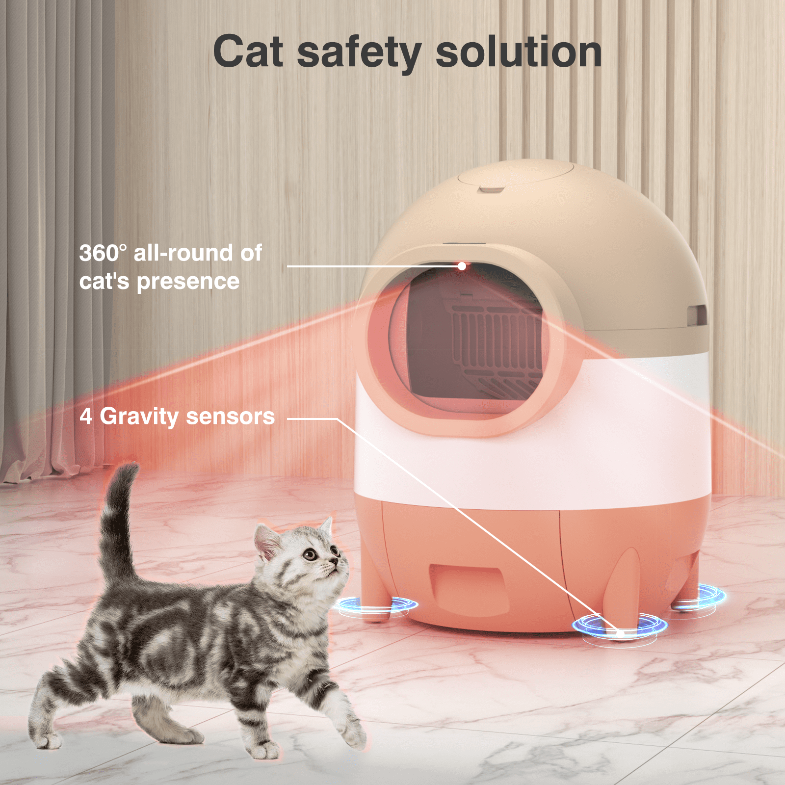 OMCPET 100L Smart Self Cleaning Cat Litter Box, Integrated Safety Protection Automatic Cat Litter Box for Multiple Cats, Odor Removal, APP Control, 2.4G Wifi, Brown