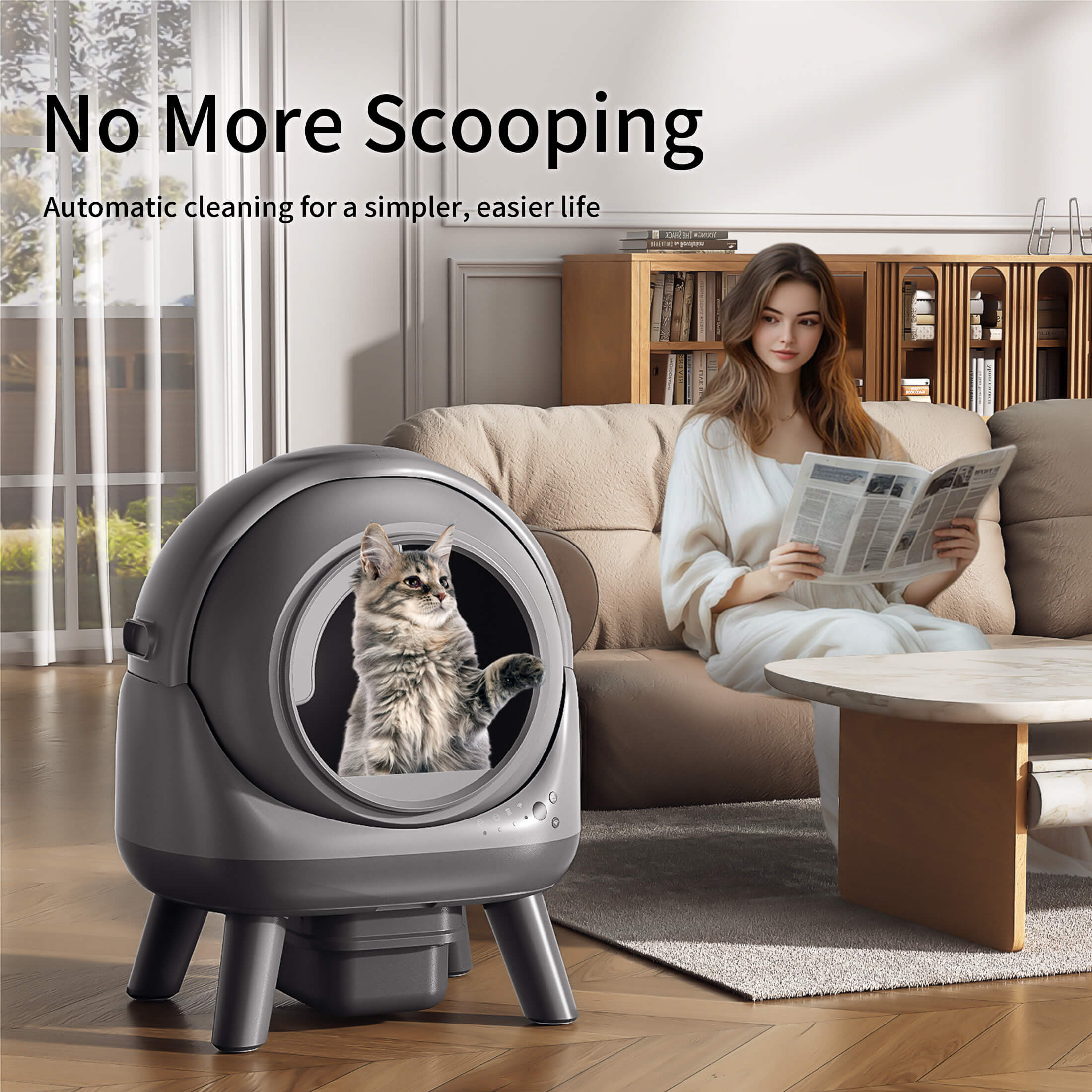 OMCPET M2 Automatic Cat Litter Box – Odor Control & Kitten Mode
