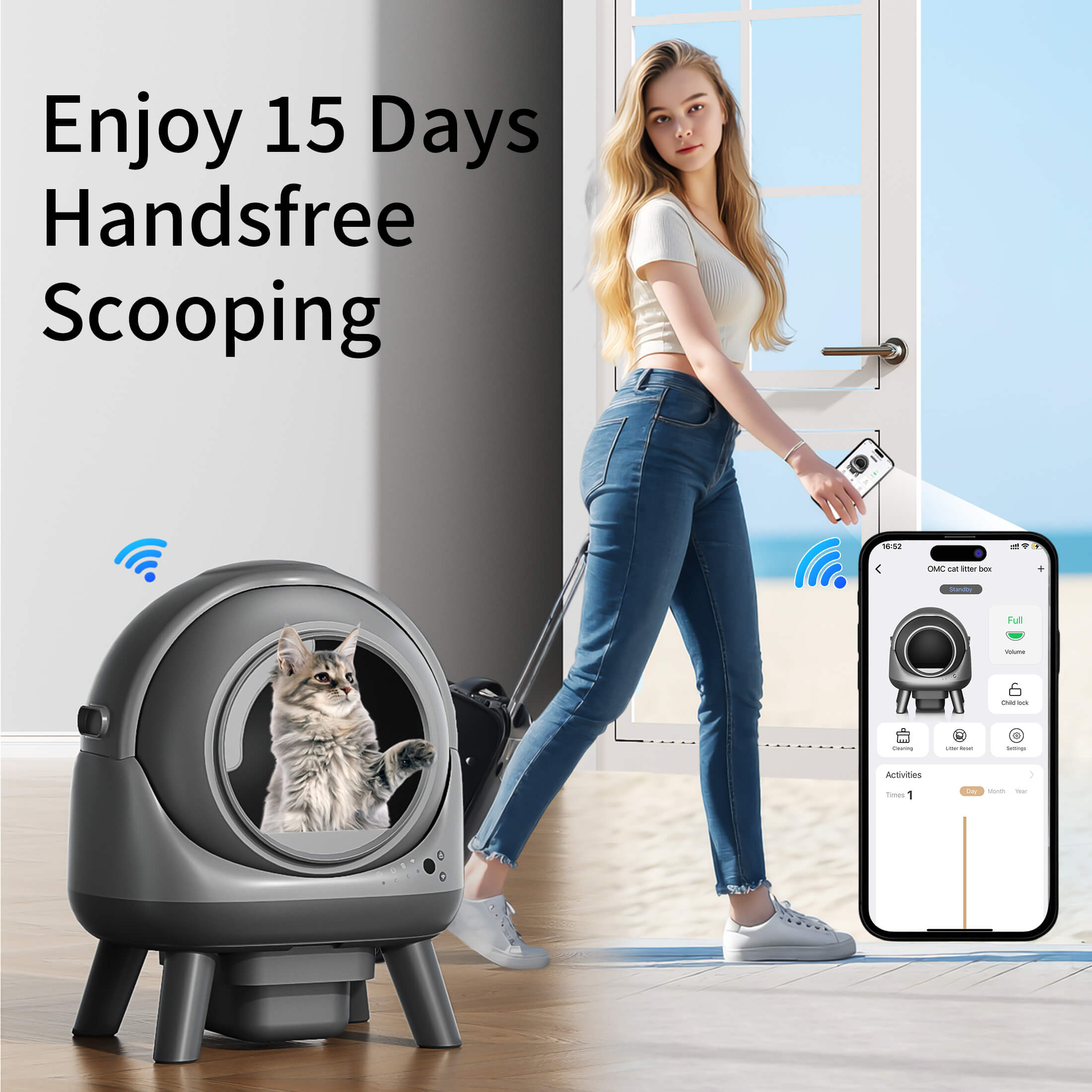 OMCPET M2 Automatic Cat Litter Box – Odor Control & Kitten Mode