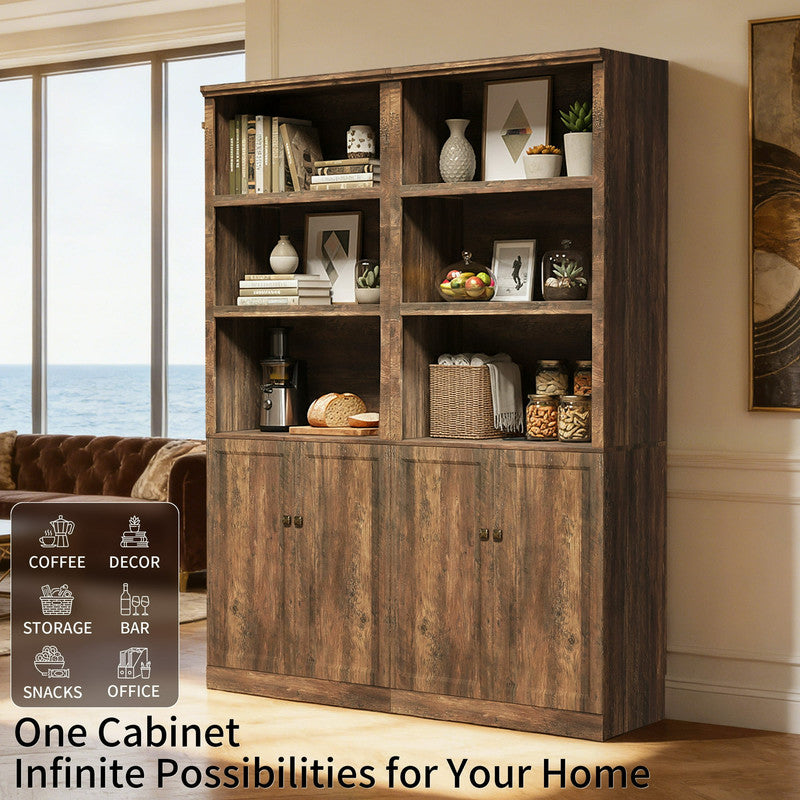 CATLK 81.50" Tall Storage Cabinet - Side Cabinet with Storage Shelves, Narrow Bookcase with 2 Doors, 3 Open Shelves & USB Port for Bathroom, Living Room or Kitchen, Rustic Brown