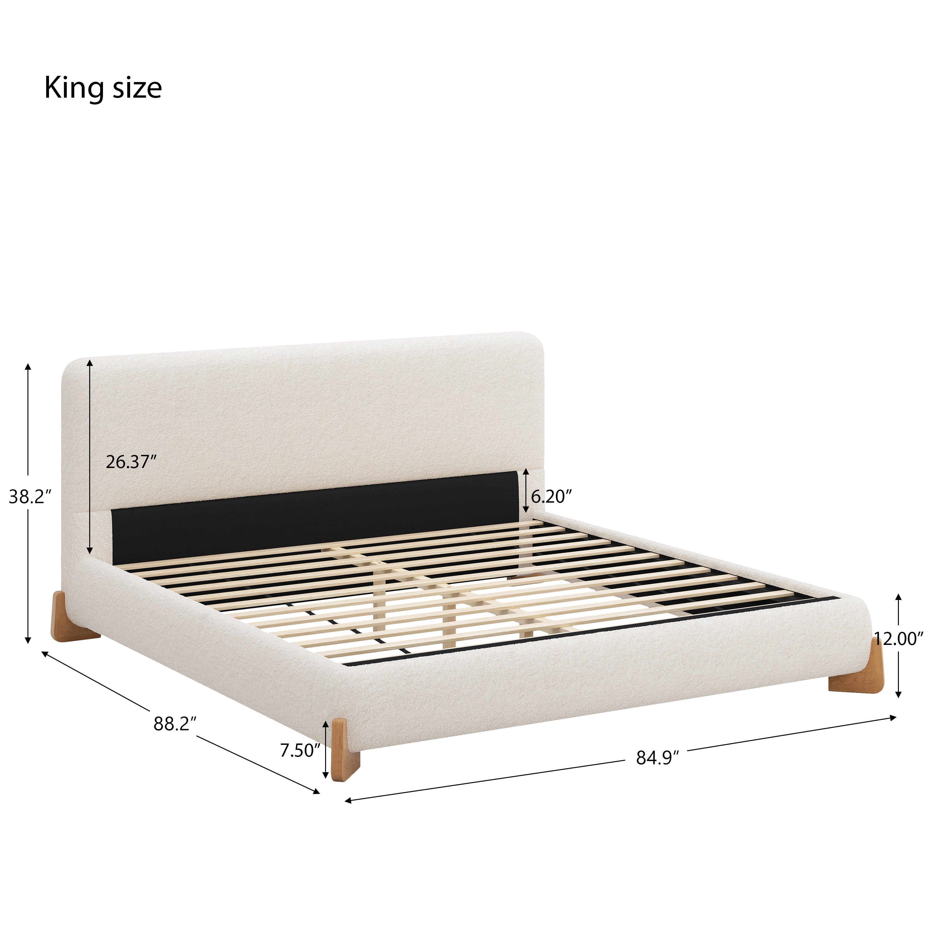 White Boucle Upholstered Bed, King Size – Modern Luxury Bedroom Furniture