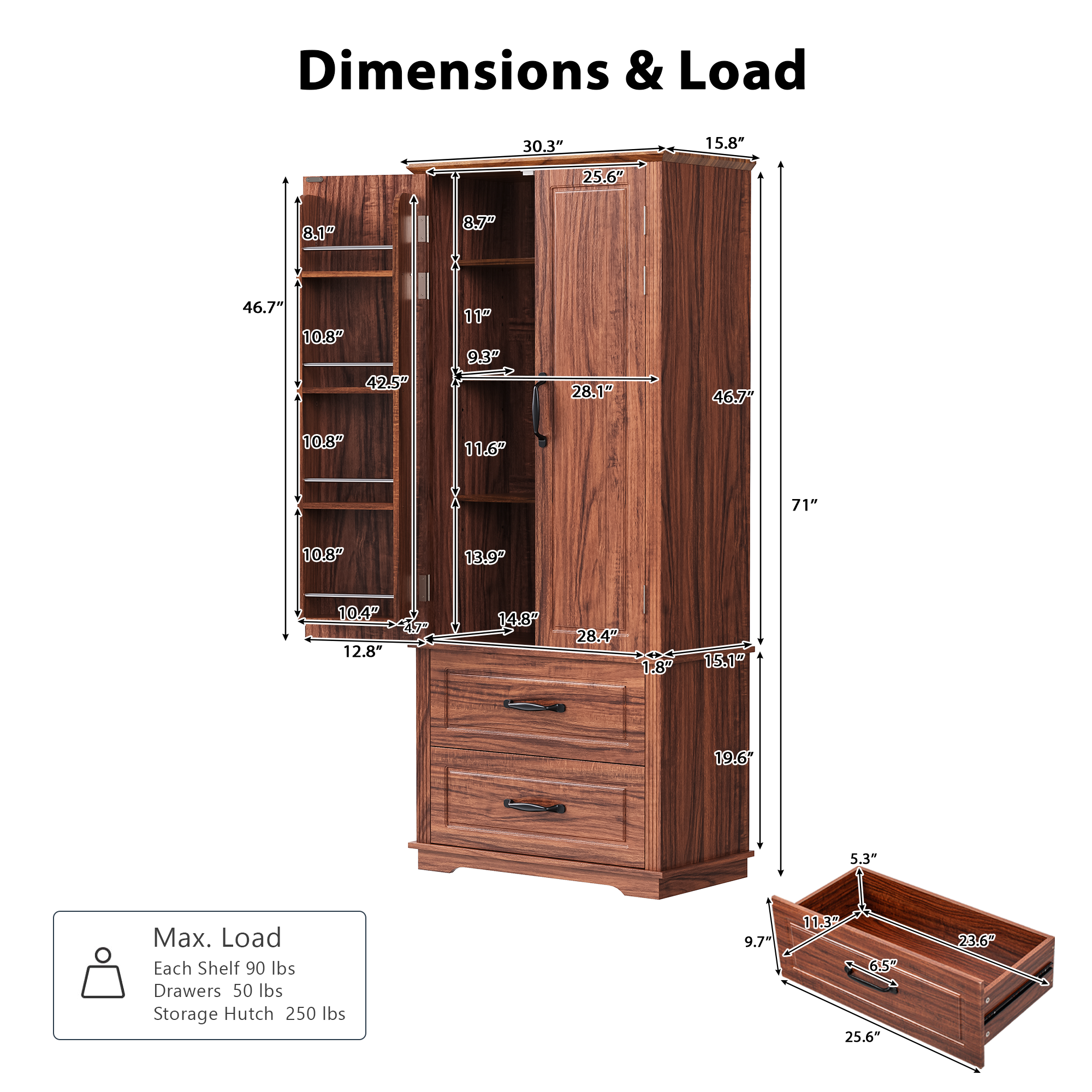 K&K 71" Farmhouse Kitchen Pantry Cabinet with Storage Brown