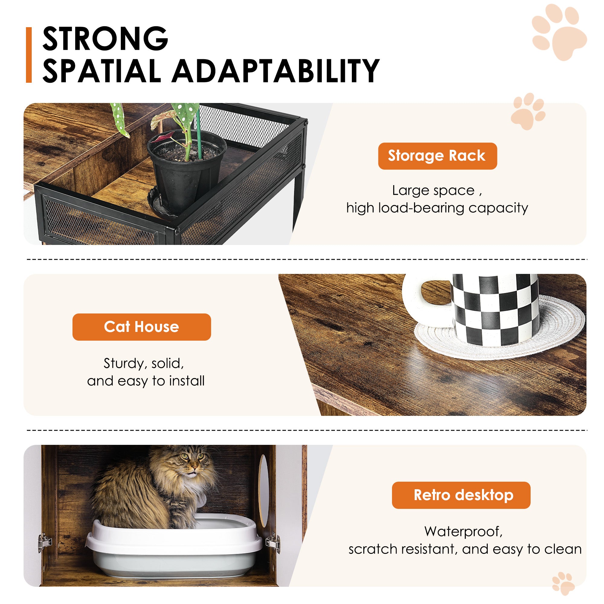 OMCPET Cat Litter Box Enclosure – Multi-Cat Cabinet with Hidden Storage Design