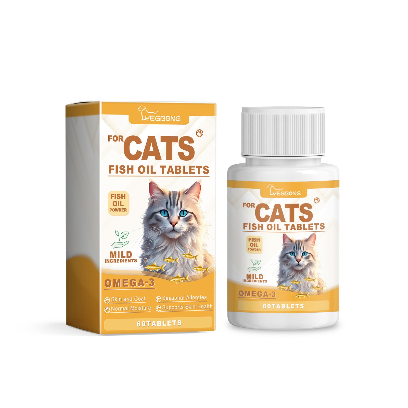 Yegbong Cat Vitamins with Fish Oil – Skin, Fur & Immune Support