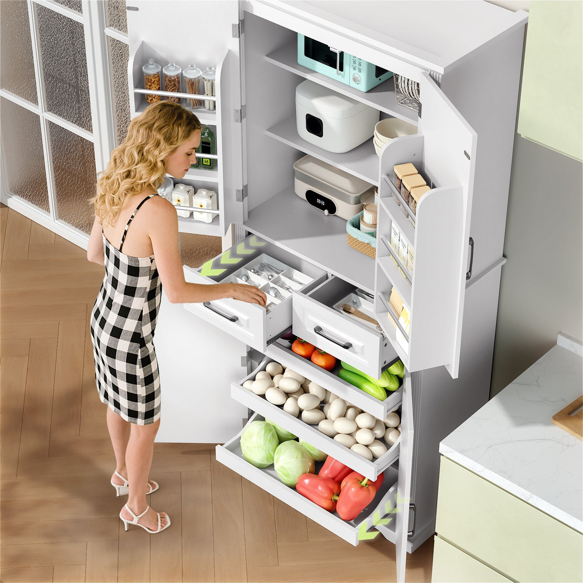 Maximize Your Kitchen Storage with the K&K 71” Farmhouse Pantry Cabine