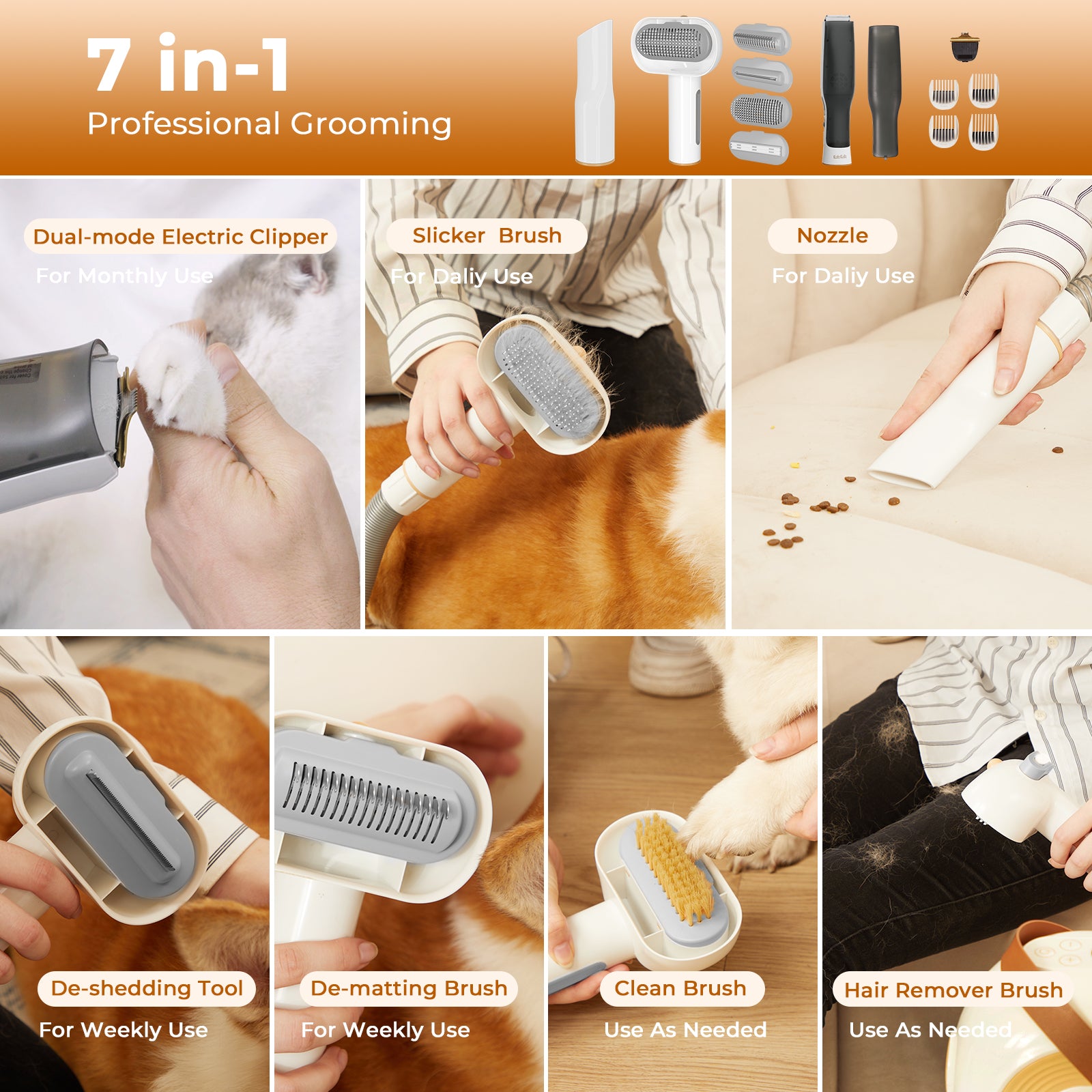 OMCPET 7-in-1 Pet Grooming Vacuum for Dogs & Cats