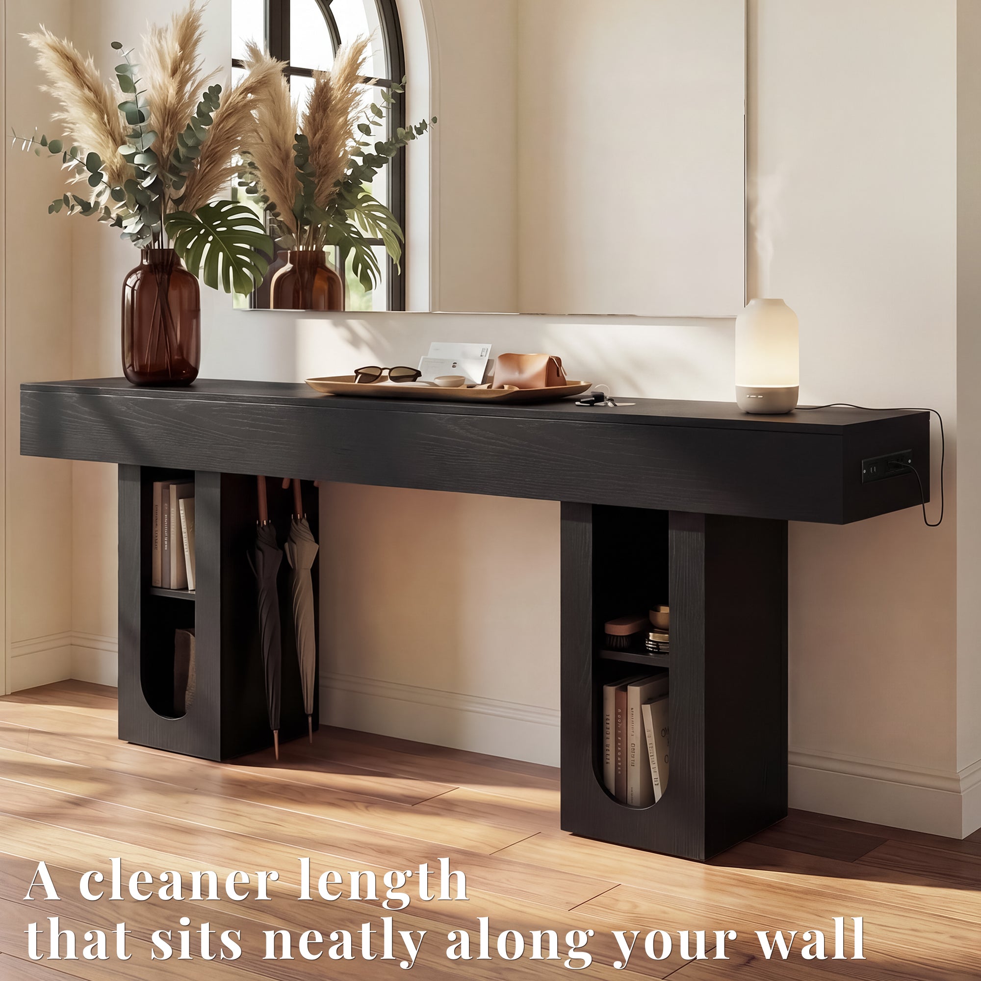 OMCHOM 63-Inch Long Console Table, Wooden Rectangular Sofa Table Behind The Couch, Farmhouse Entryway Table for Entrance, Hallway, Living Room (Natural) Modern