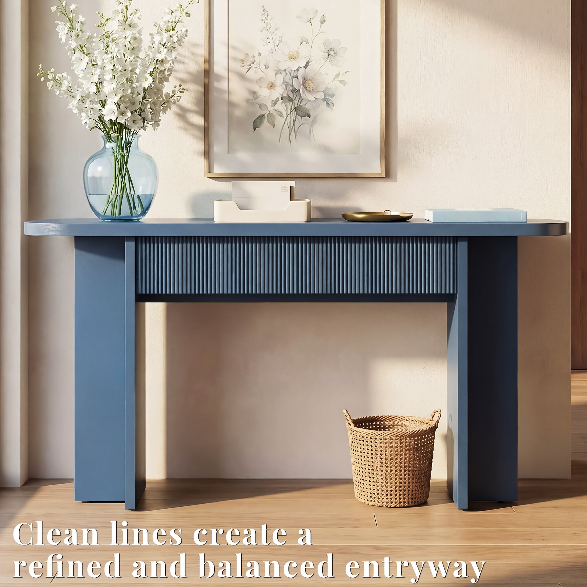 OMCHOM 63-Inch Farmhouse Console Table with Storage with 2 drawers，Entryway Sofa Table for Living Room Use, Hallway Behind Couch Farmhouse Home Decor Wood Piece