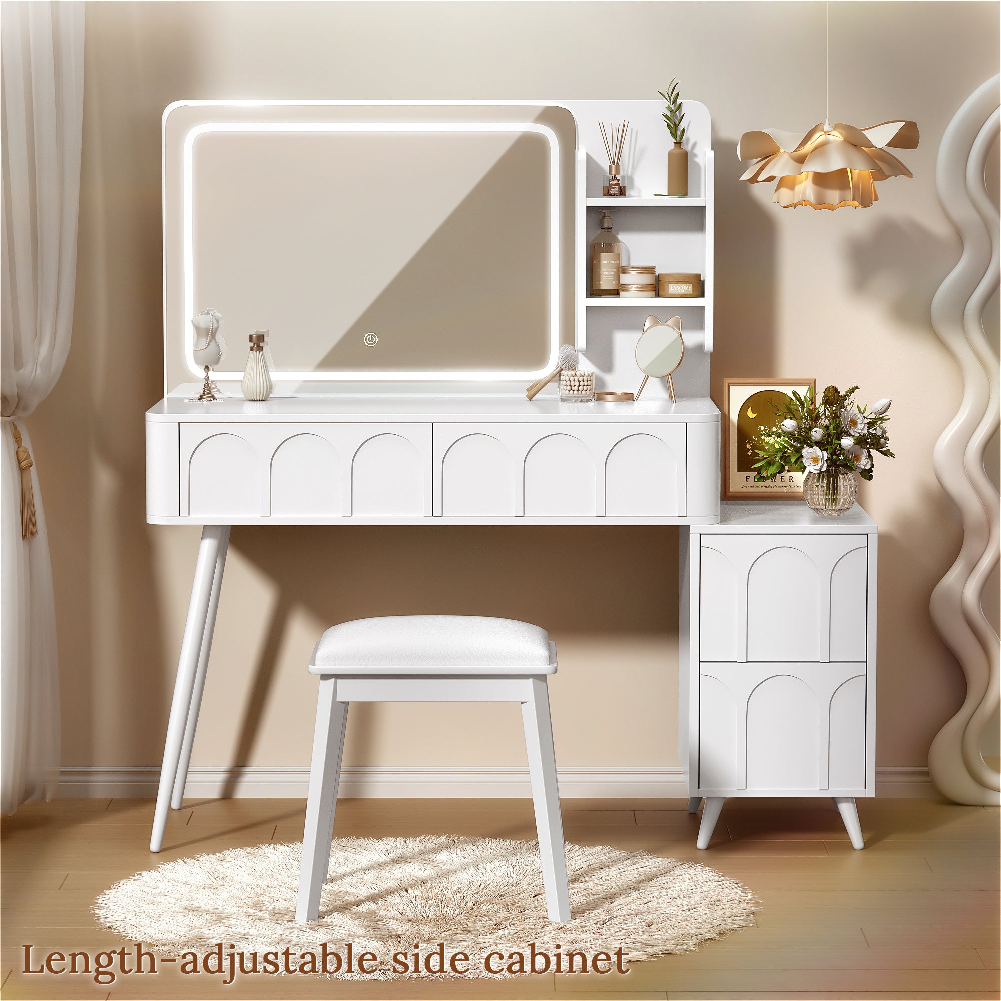 White Vanity Set with LED Mirror & 4 Drawers