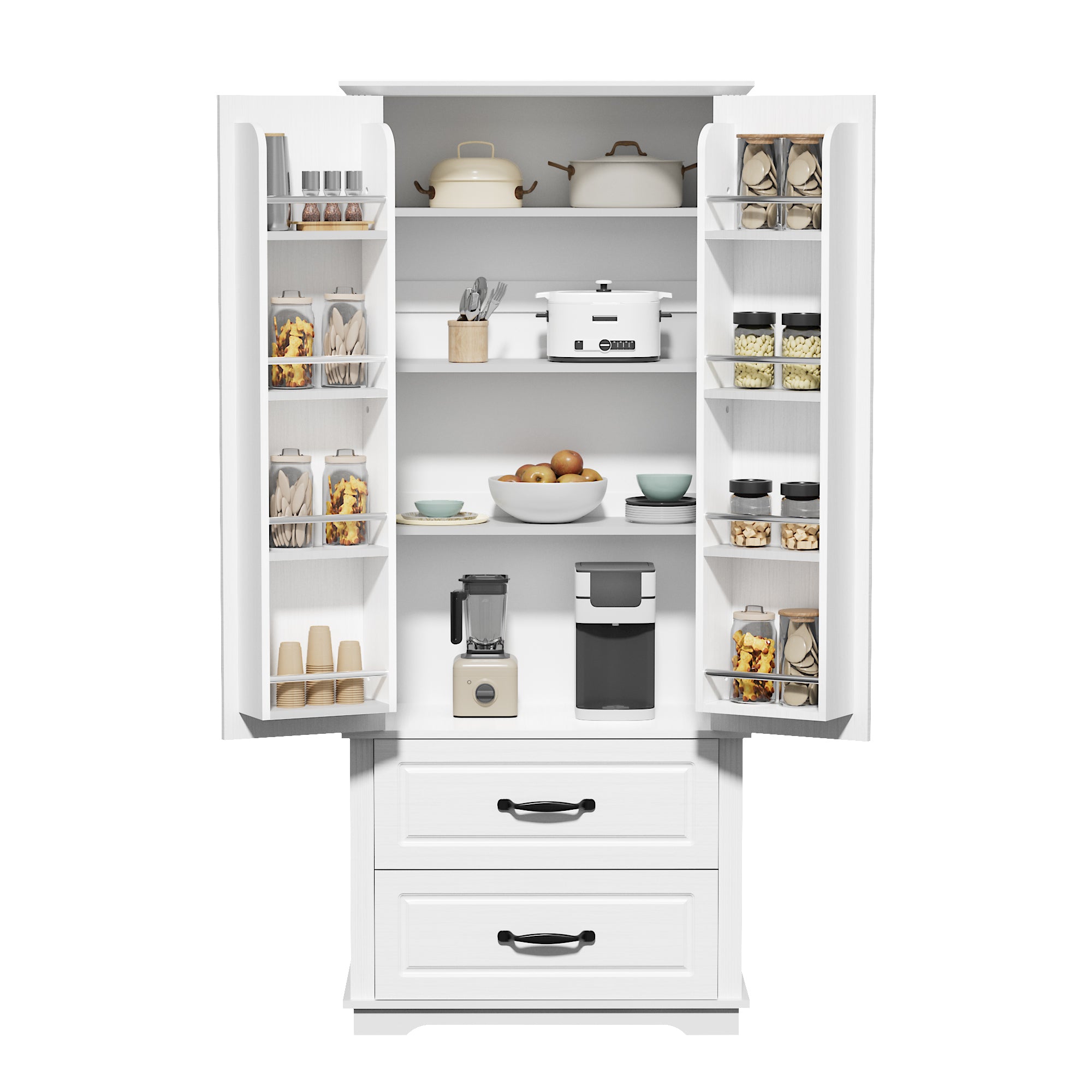 K&K 71" Farmhouse Kitchen Pantry Cabinet with Storage, White