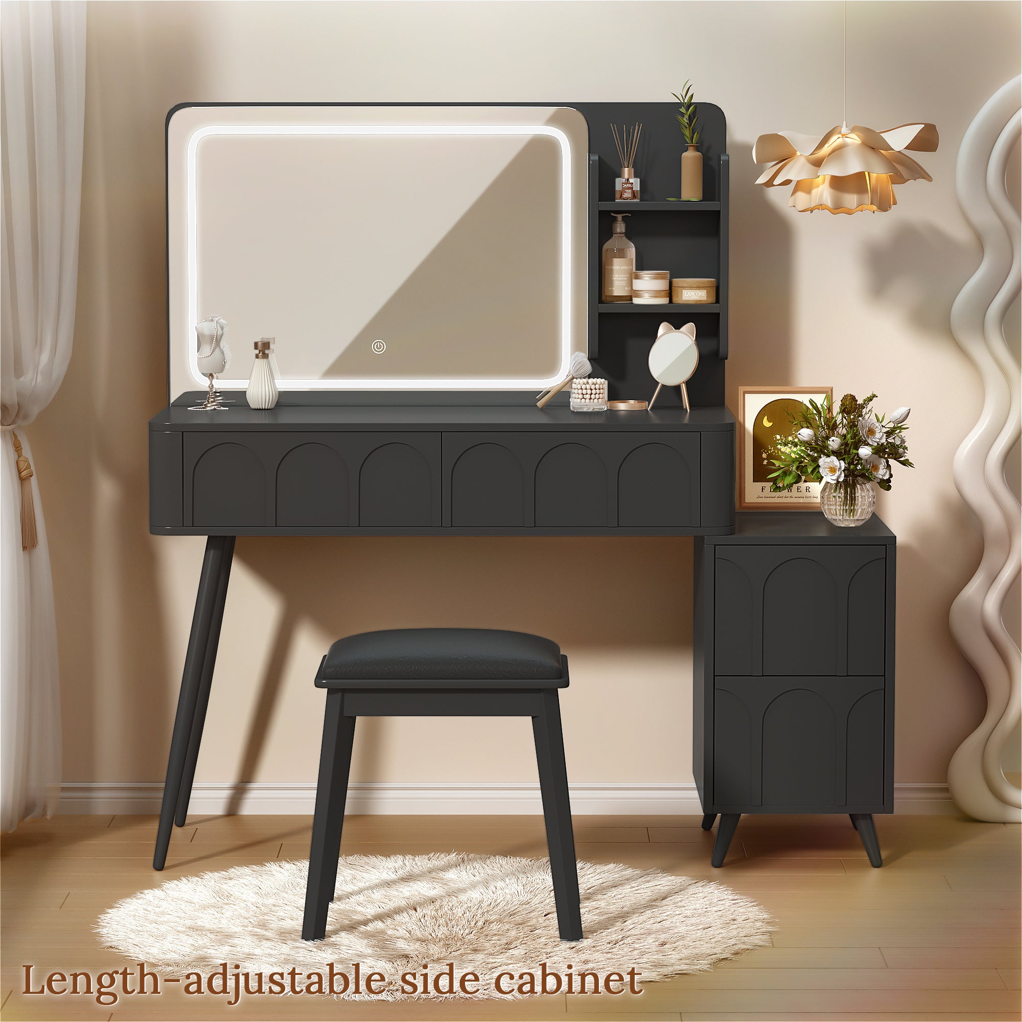Black Vanity Set with LED Mirror & 4 Drawers