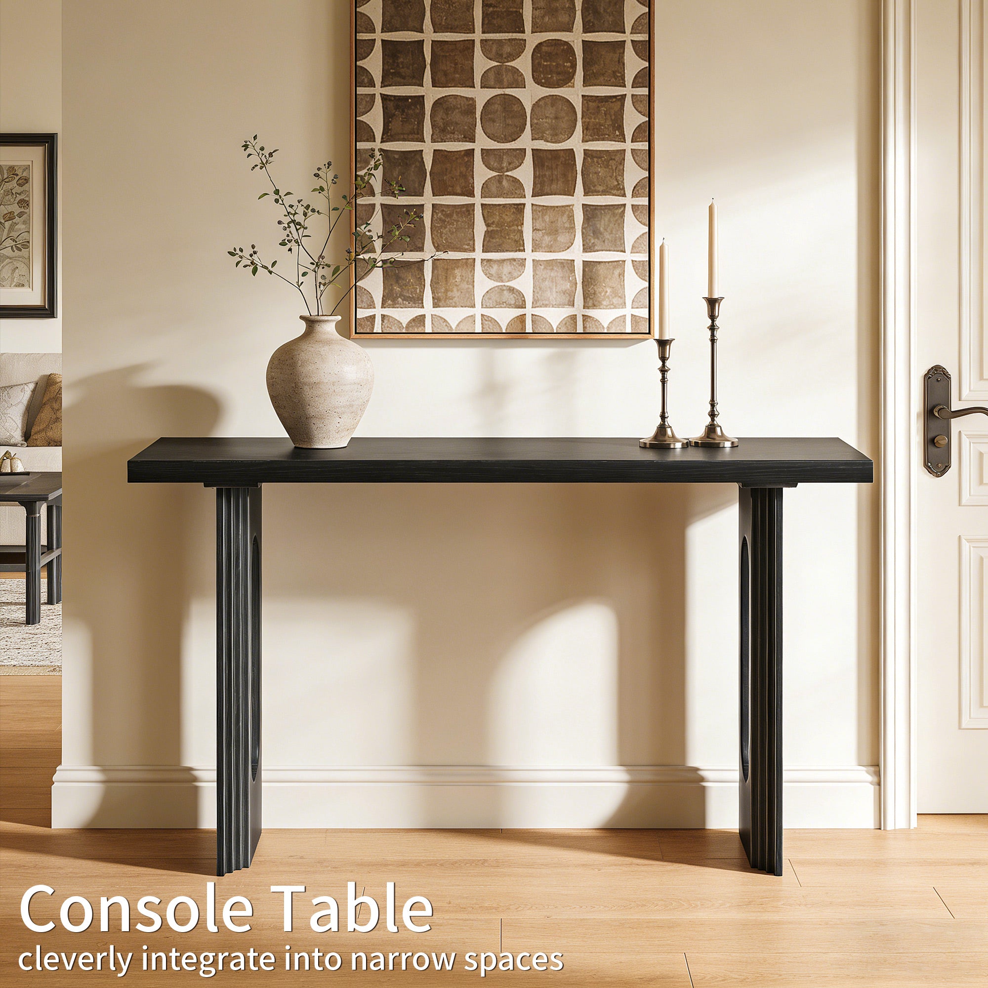 CATLK 59.2 Inch Console Table - Sofa Table Hallway Table, Solid Wood Veneer Console Table Behind Couch with Round Hollow Legs for Foyer, Living Room or Hallway