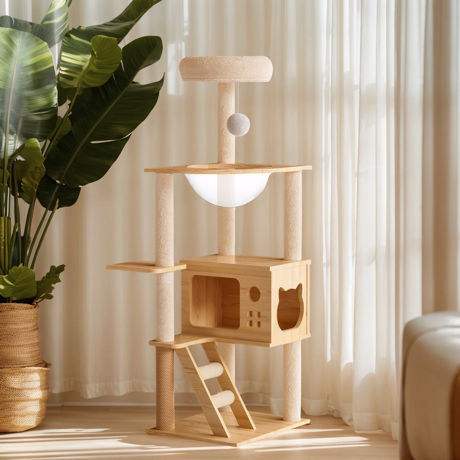 OMCPET Cat Condo Tower – Wood Tree with Perch and Hammock