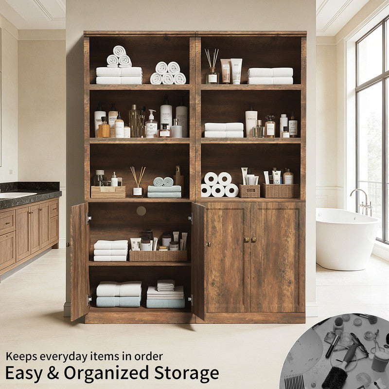 CATLK 81.50" Tall Storage Cabinet - Side Cabinet with Storage Shelves, Narrow Bookcase with 2 Doors, 3 Open Shelves & USB Port for Bathroom, Living Room or Kitchen, Rustic Brown