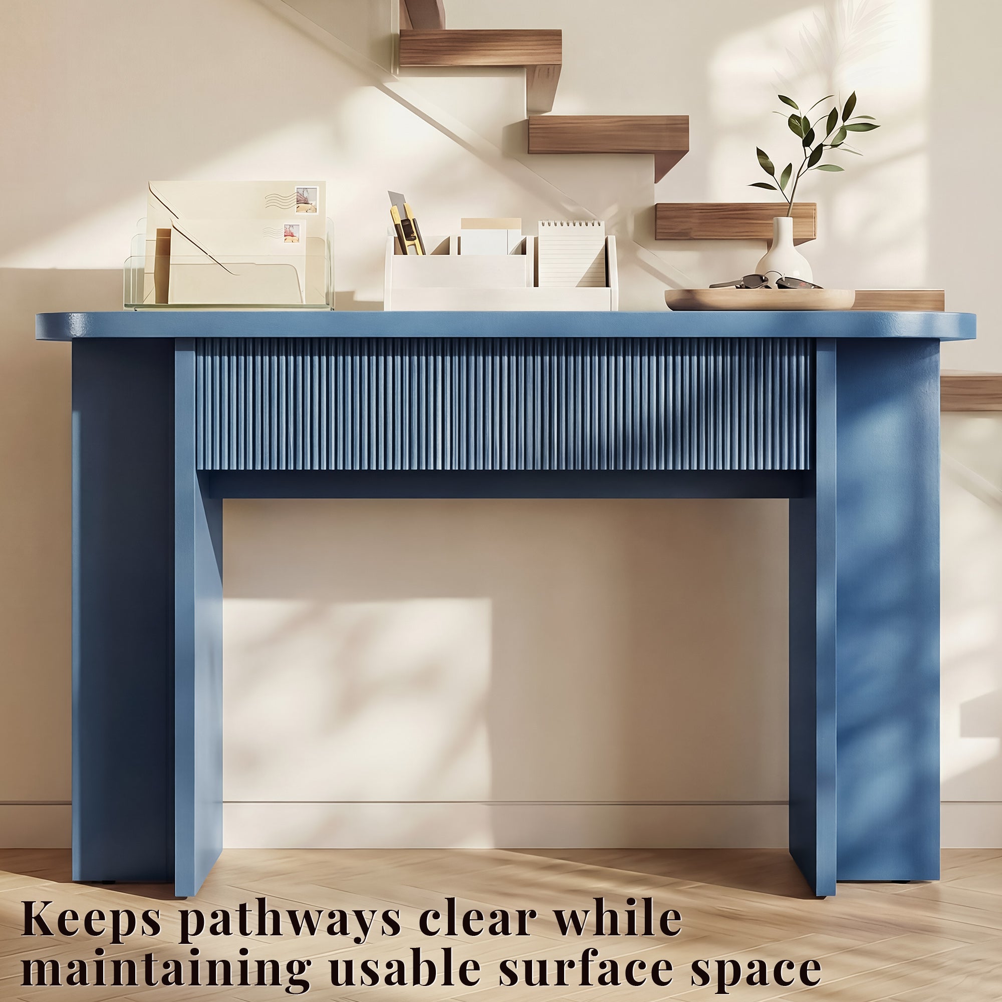 OMCHOM 55” Accent Console Table with Front Apron, Minimalist Style Entrance Table, Open Storage Sofa Table for Entrance, Hallway, Living Room, Bedroom, Dining Room, Corridor, Black