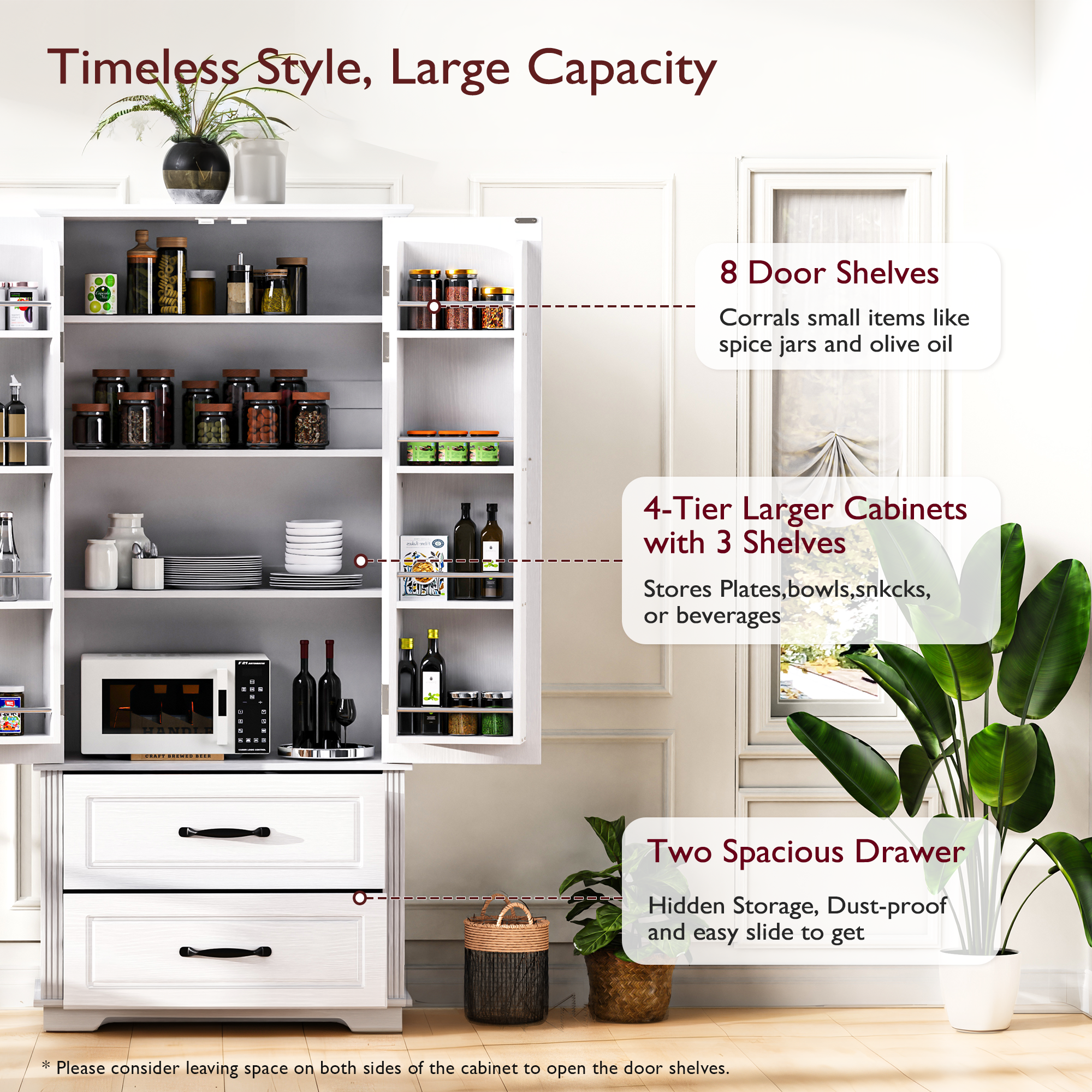 K&K 71" Farmhouse Kitchen Pantry Cabinet with Storage, White