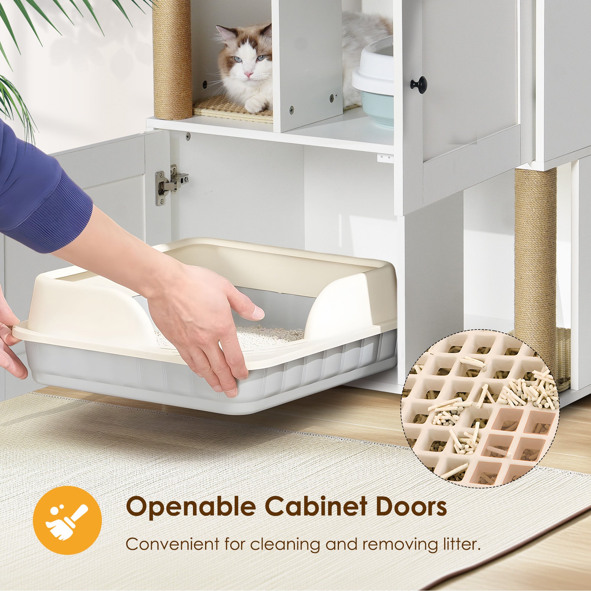 Dual Cat Litter Enclosure for Two Cats – Hidden Box Cabinet with Storage