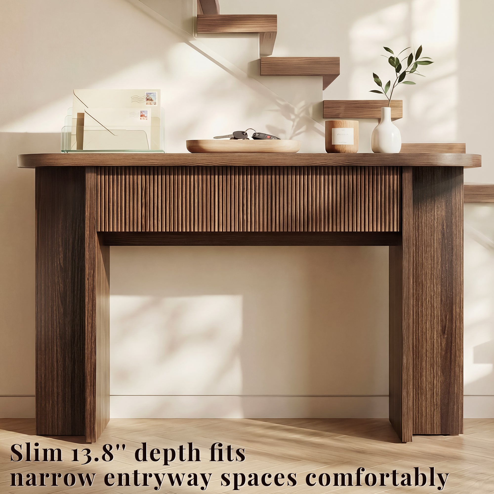 OMCHOM 55” Accent Console Table with Front Apron, Minimalist Style Entrance Table, Open Storage Sofa Table for Entrance, Hallway, Living Room, Bedroom, Dining Room, Corridor, Black