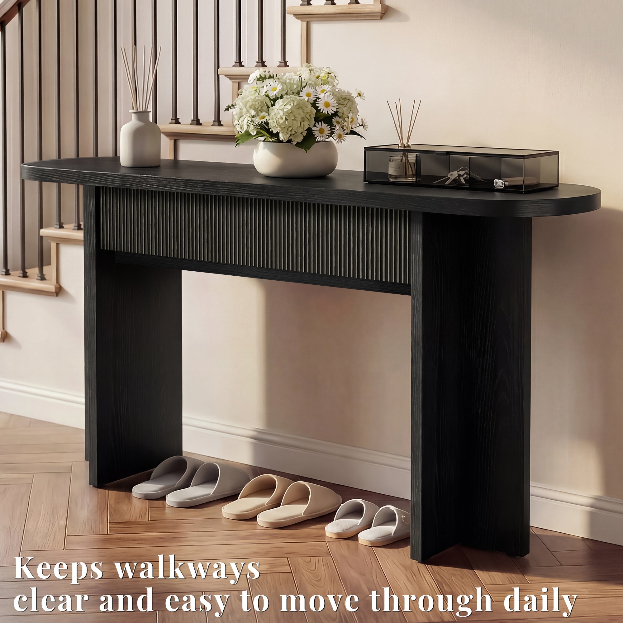 OMCHOM 63-Inch Farmhouse Console Table with Storage with 2 drawers，Entryway Sofa Table for Living Room Use, Hallway Behind Couch Farmhouse Home Decor Wood Piece