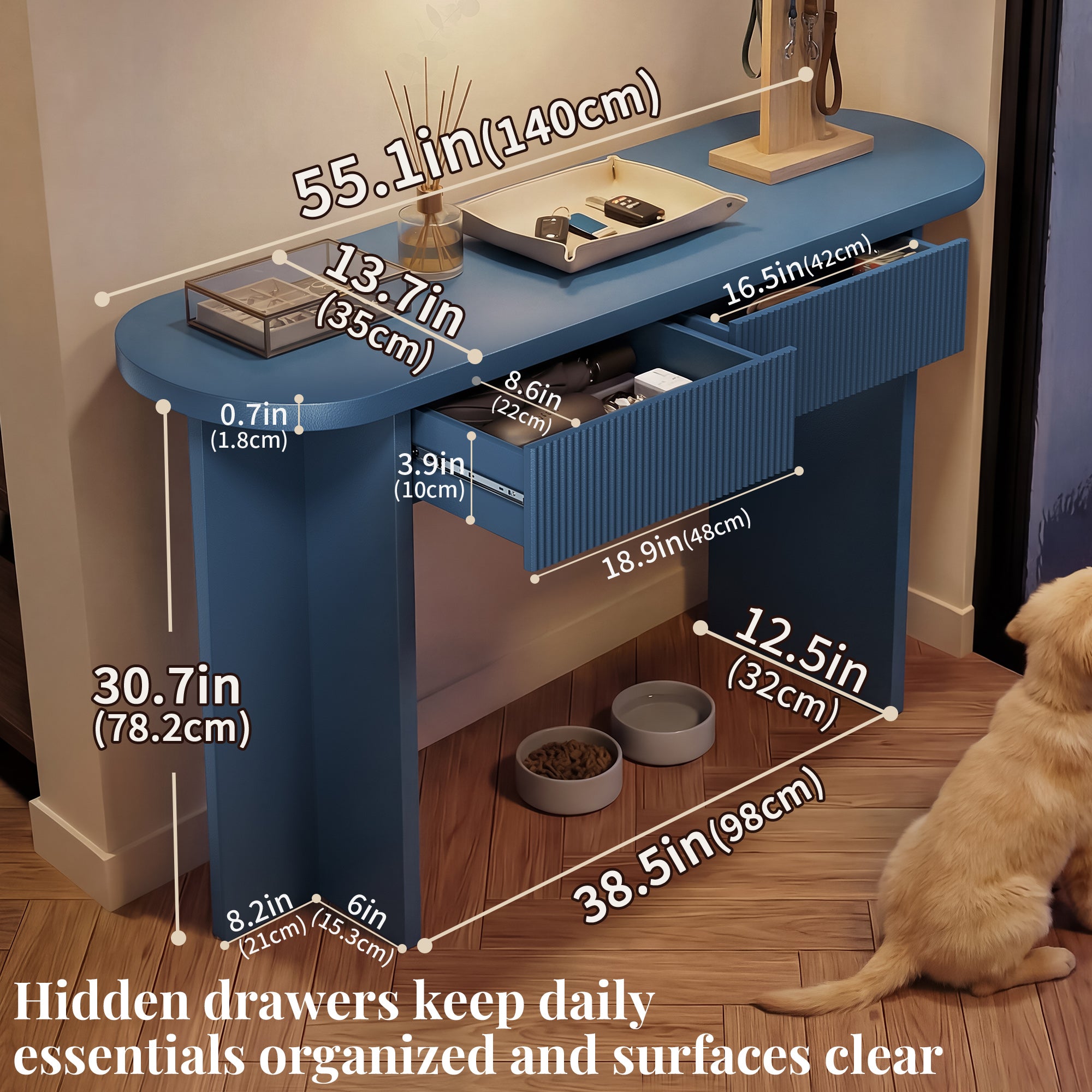 OMCHOM 55” Accent Console Table with Front Apron, Minimalist Style Entrance Table, Open Storage Sofa Table for Entrance, Hallway, Living Room, Bedroom, Dining Room, Corridor, Black