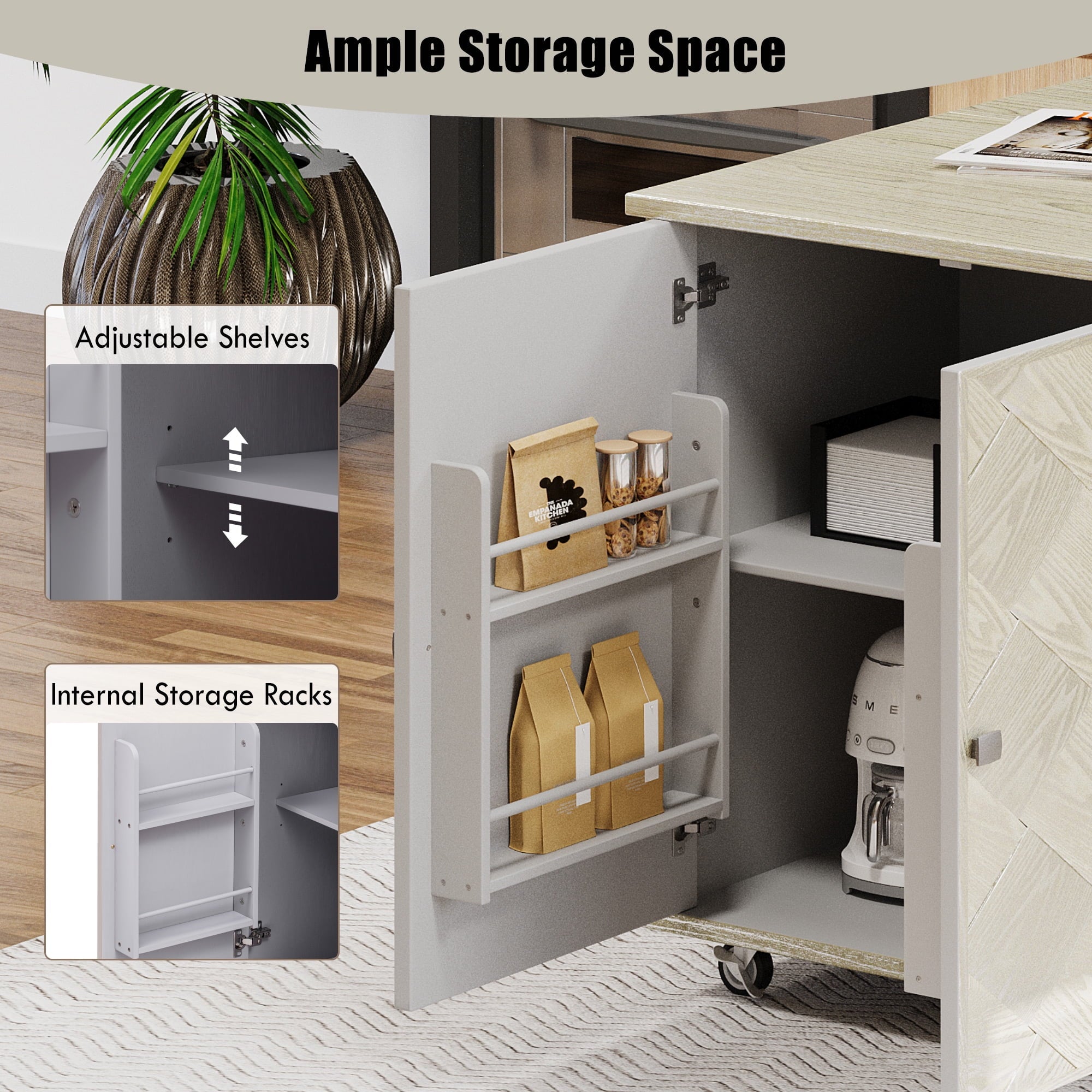 OMCHOM 51.2" Kitchen Island with Folding Drop Leaf,Rolling Cart Table with Storage and Towel Rack