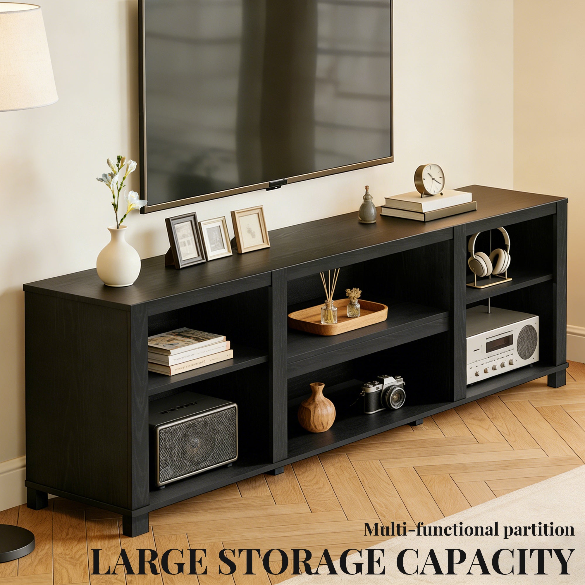 CATLK TV Stand for TVs up to 50", Media Entertainment Center with Adjustable Open Shelves,  for Living Room or Bedroom, Black