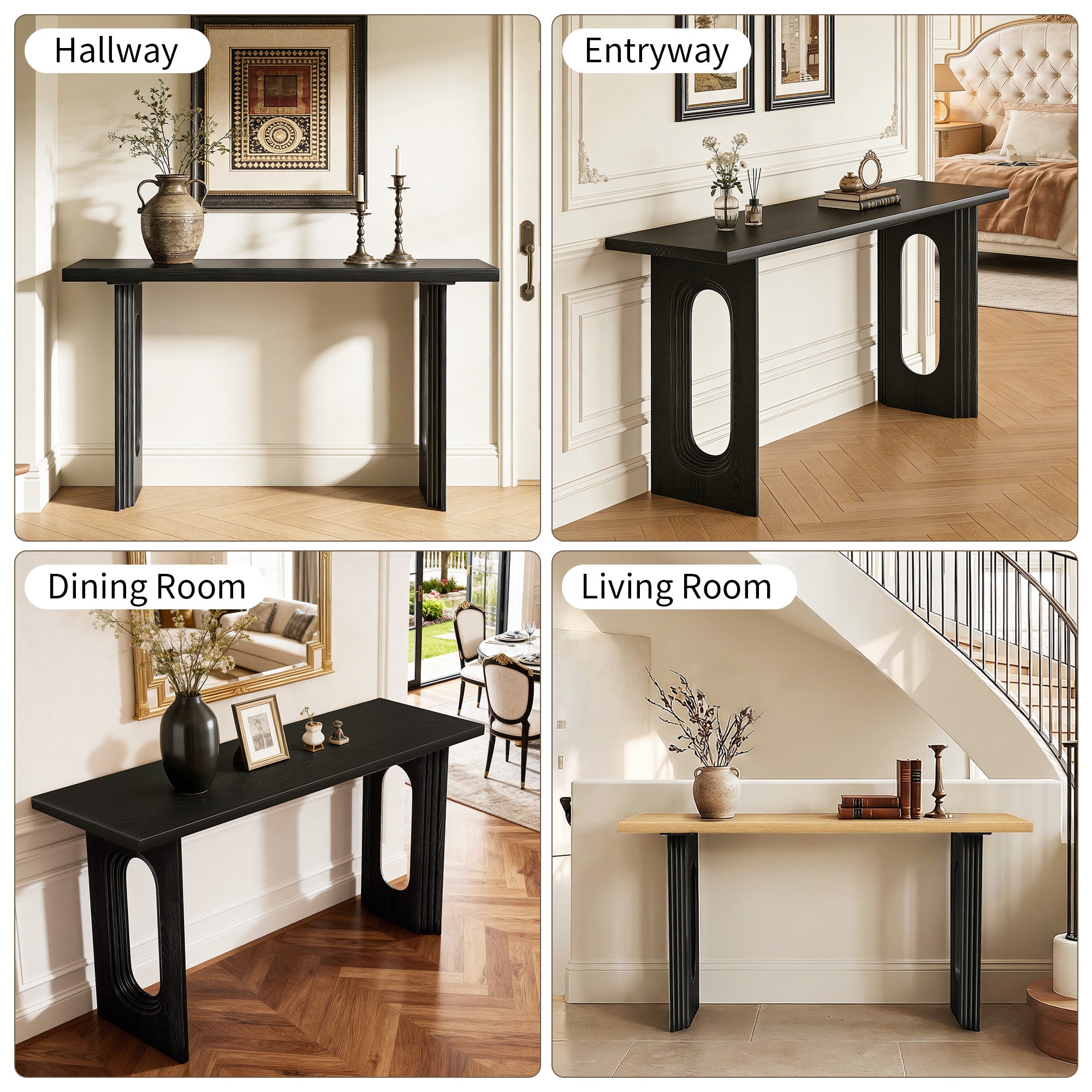 CATLK 59.2 Inch Console Table - Sofa Table Hallway Table, Solid Wood Veneer Console Table Behind Couch with Round Hollow Legs for Foyer, Living Room or Hallway