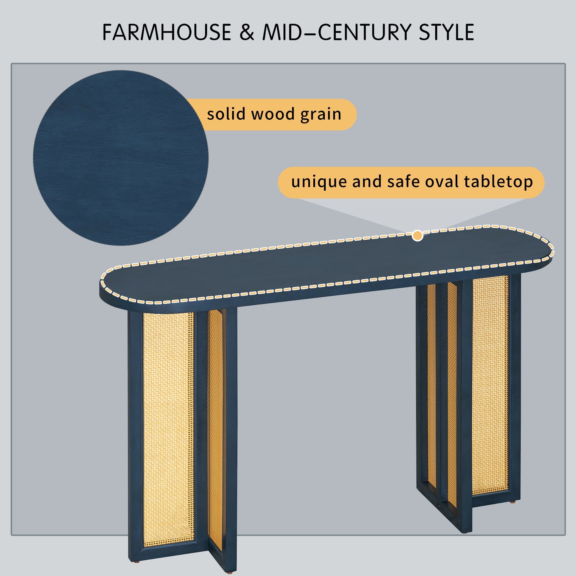 OMCHOM Farmhouse Console Table,Rattan Narrow Table for Entryway Hallway and Living Room