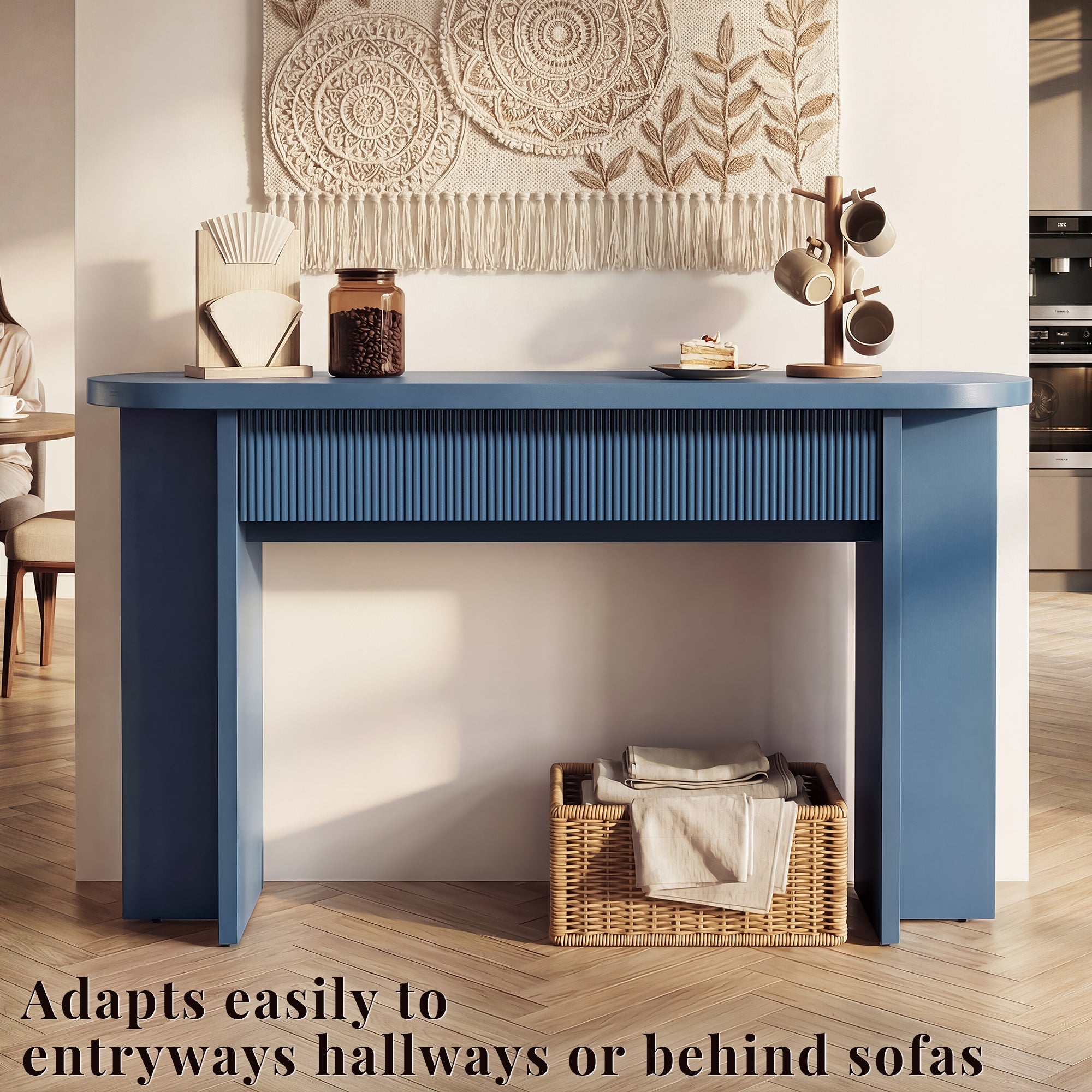 OMCHOM 55” Accent Console Table with Front Apron, Minimalist Style Entrance Table, Open Storage Sofa Table for Entrance, Hallway, Living Room, Bedroom, Dining Room, Corridor, Black