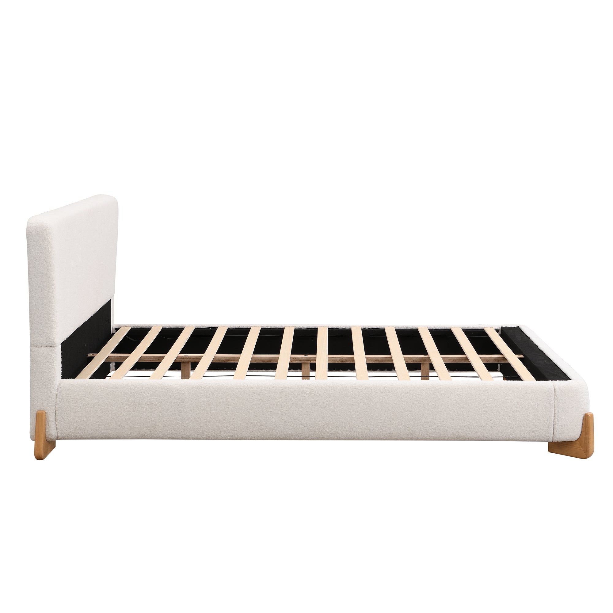 White Boucle Upholstered Bed, King Size – Modern Luxury Bedroom Furniture