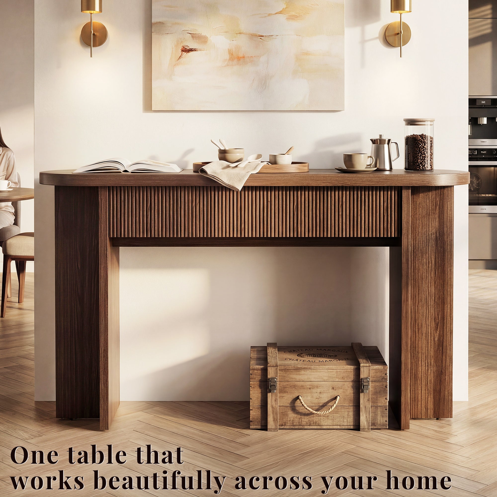 OMCHOM 55” Accent Console Table with Front Apron, Minimalist Style Entrance Table, Open Storage Sofa Table for Entrance, Hallway, Living Room, Bedroom, Dining Room, Corridor, Black