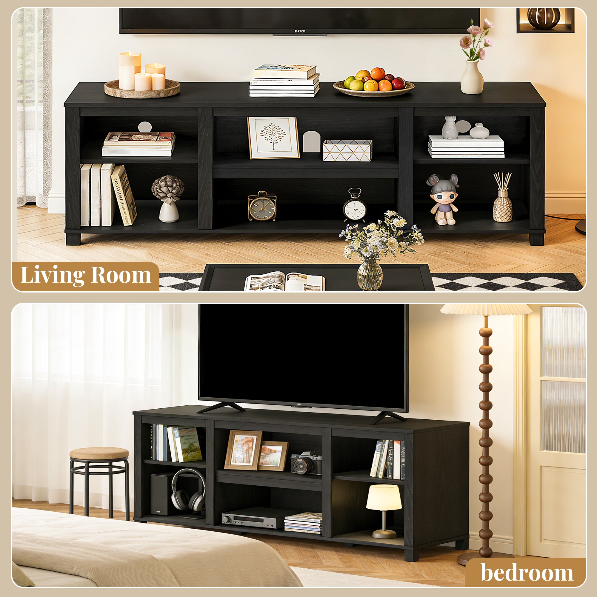 CATLK TV Stand for TVs up to 50", Media Entertainment Center with Adjustable Open Shelves,  for Living Room or Bedroom, Black