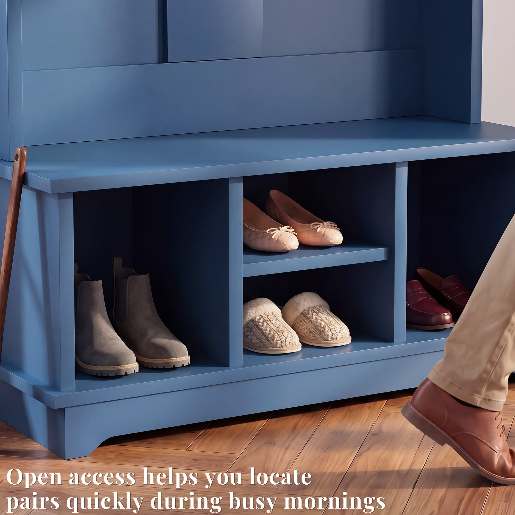 OMCHOM 5-in-1 Entryway Hall Tree with Bench & 4-Hook Coat Rack Organizer with Shoe Storage for Clothes, Shoes, Hats, Scarves, Bags, Umbrellas & Keys | 71" Tall Coat Rack with Shoe Storage & Top Shelf