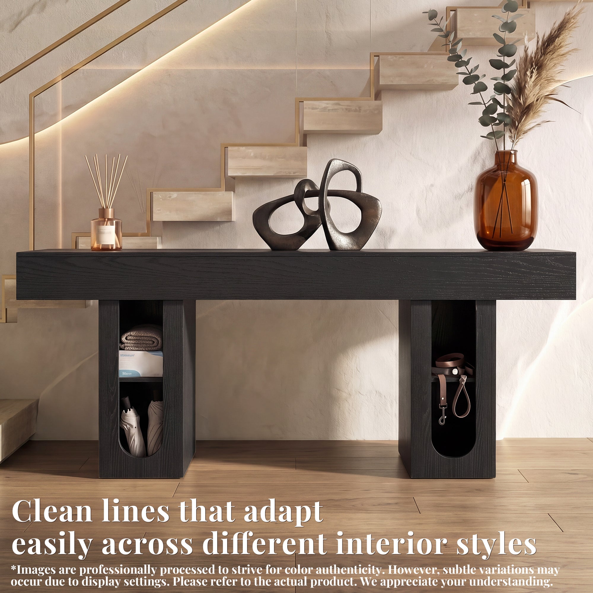 OMCHOM 63-Inch Long Console Table, Wooden Rectangular Sofa Table Behind The Couch, Farmhouse Entryway Table for Entrance, Hallway, Living Room (Natural) Modern