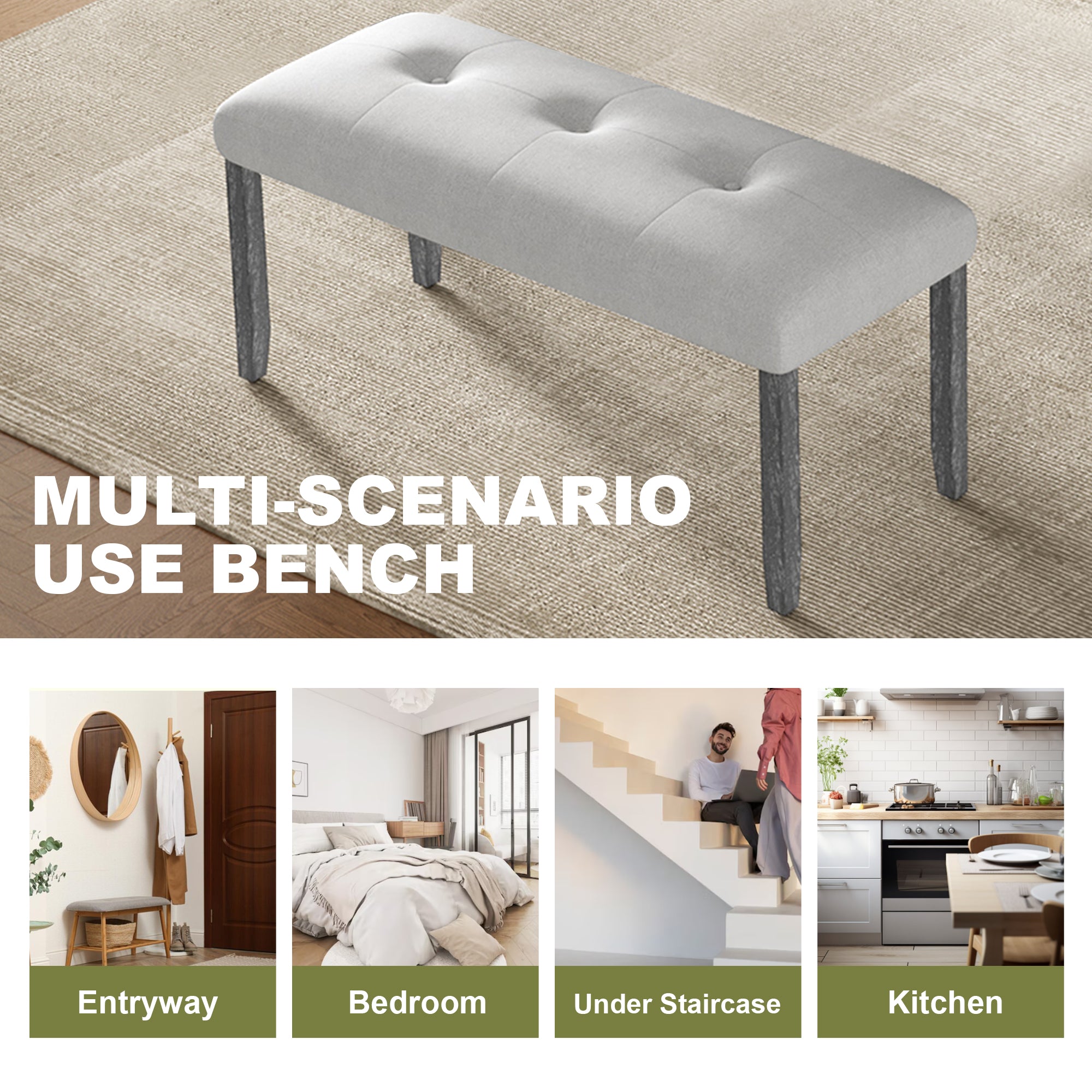 Versatile Upholstered Tufted Bench – Bedroom, Dining & Living Room