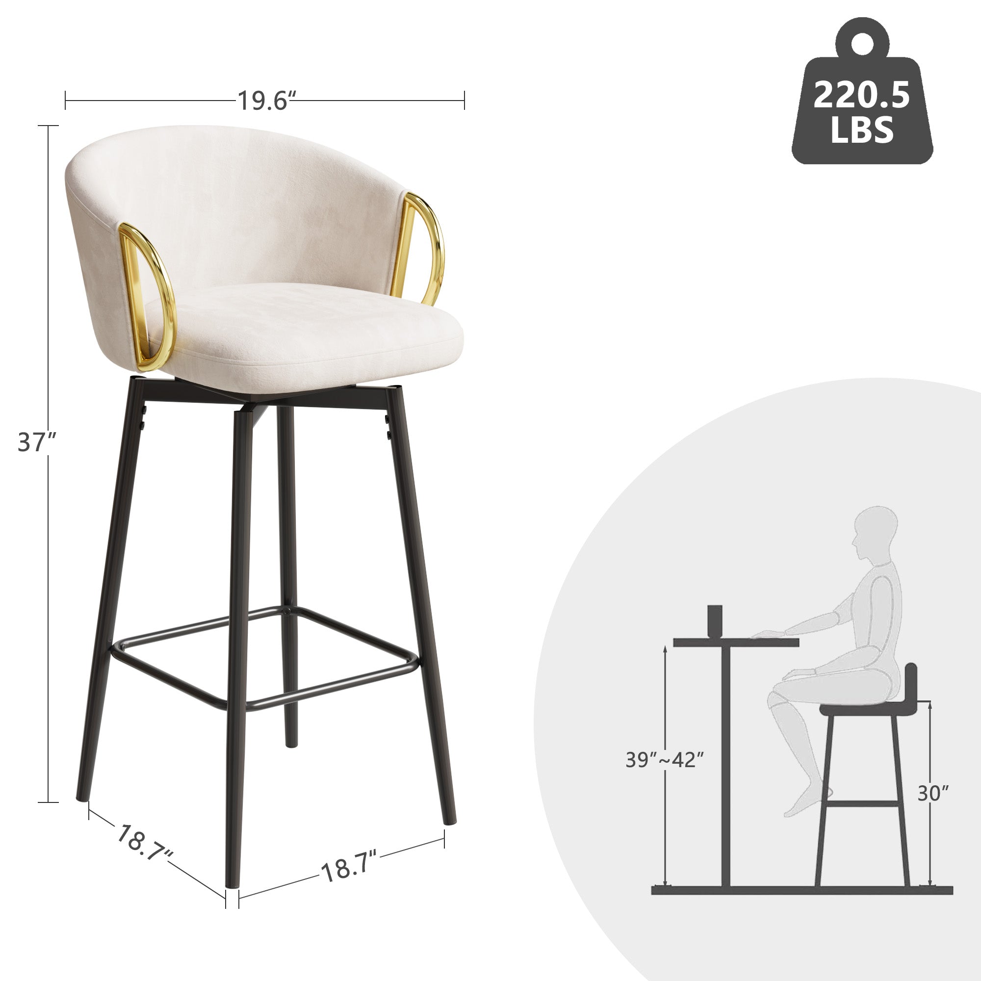 Set of 2 Modern 30'' Velvet Bar Stools