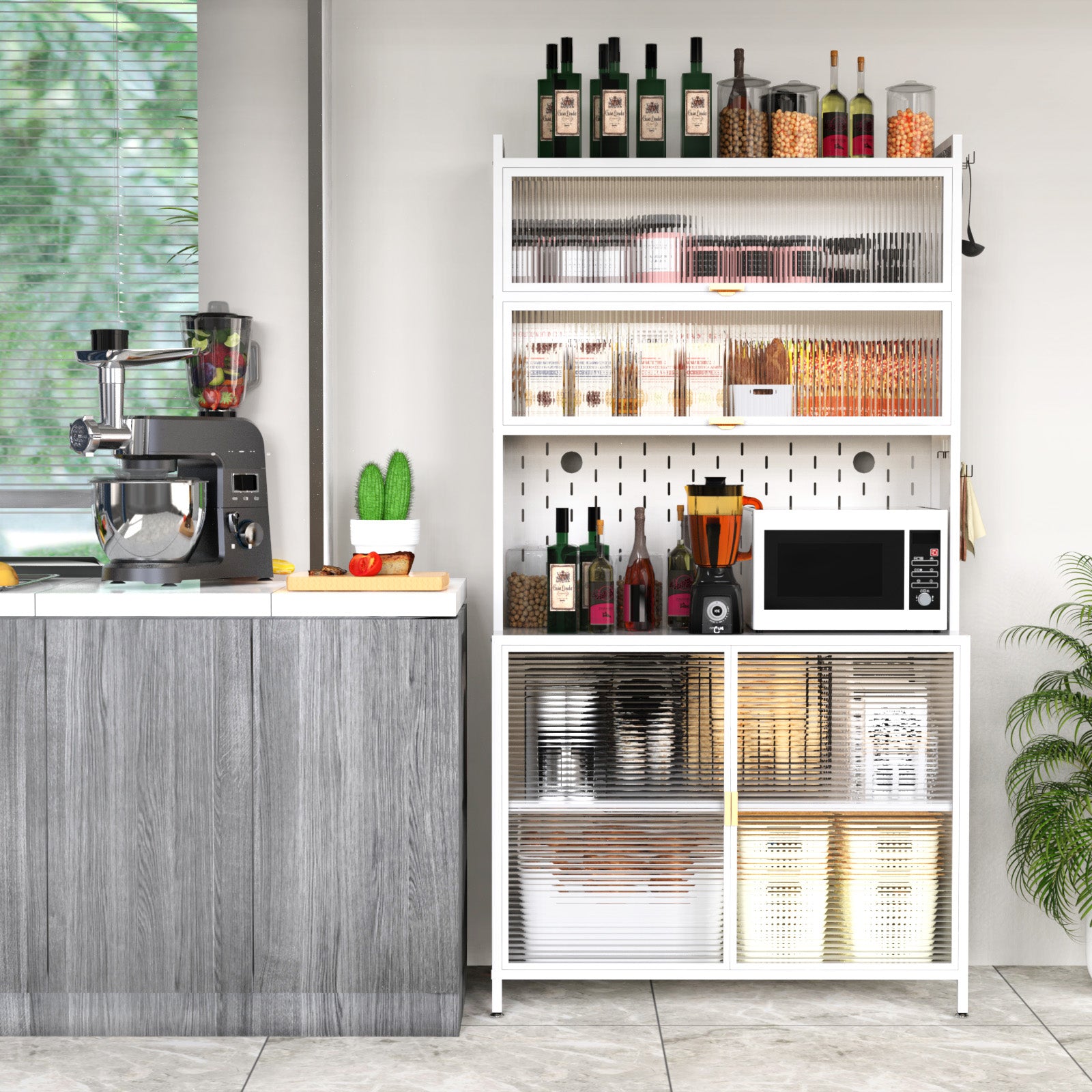 Large Kitchen Storage Cabinet | 73" Pantry Organizer with Flip Doors