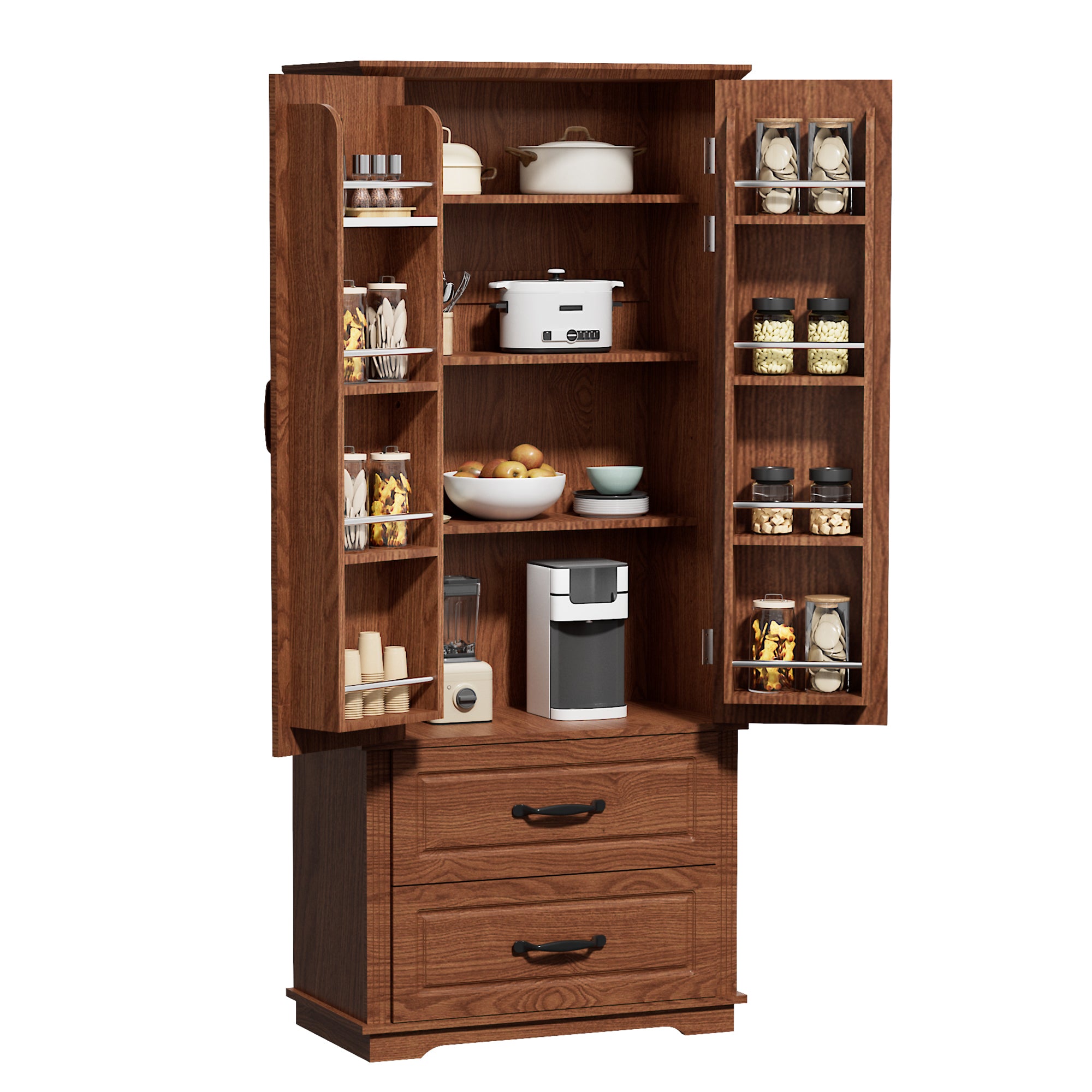 K&K 71" Farmhouse Kitchen Pantry Cabinet with Storage Brown
