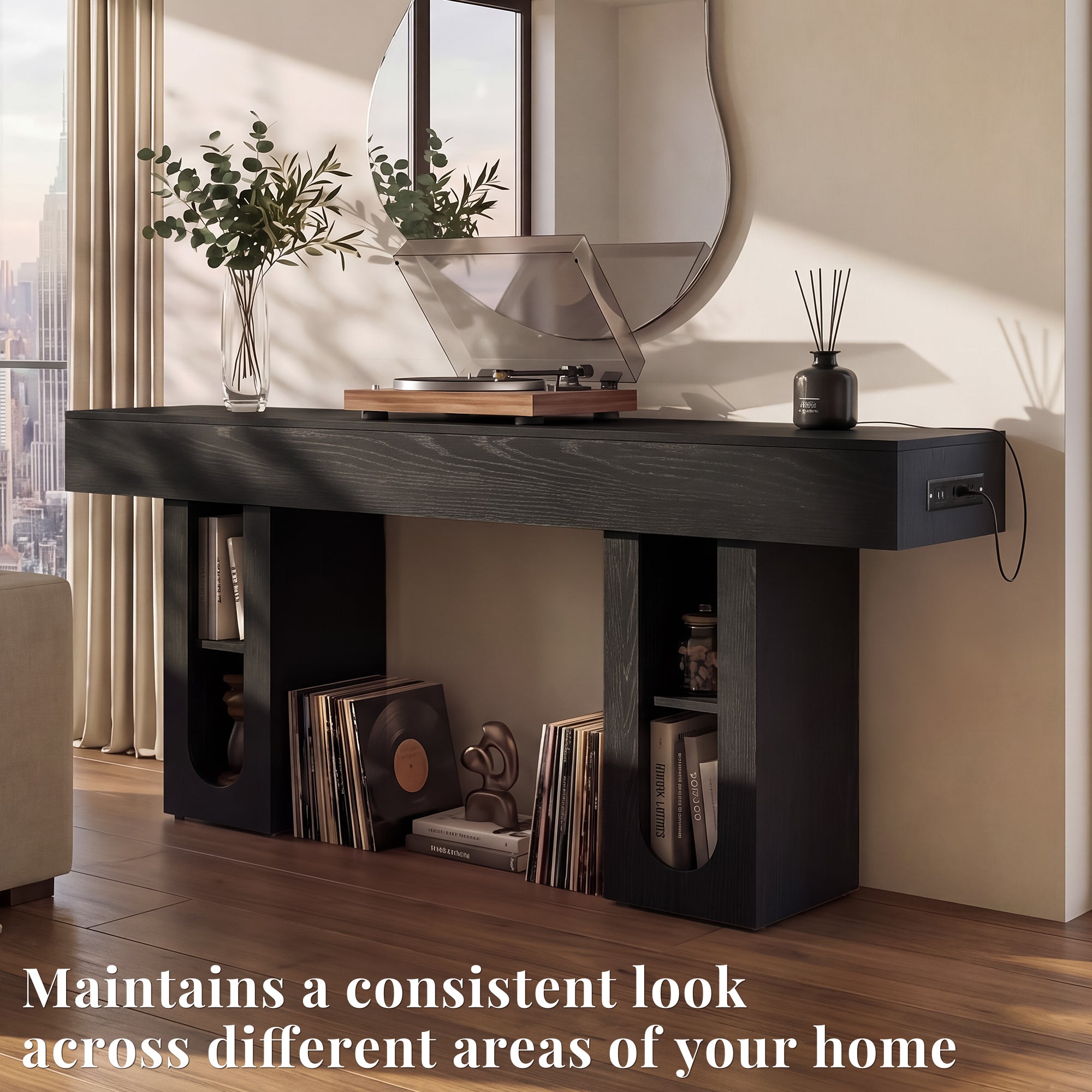 OMCHOM 63-Inch Long Console Table, Wooden Rectangular Sofa Table Behind The Couch, Farmhouse Entryway Table for Entrance, Hallway, Living Room (Natural) Modern