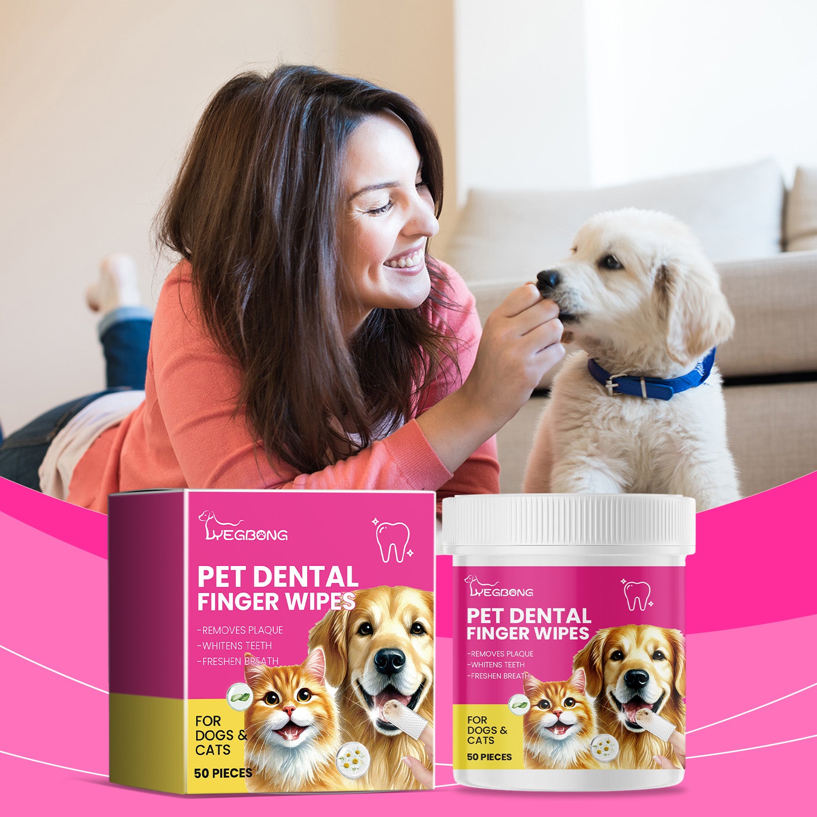 Yegbong Cat & Dog Tooth Wipes – Easy Finger Tooth Cleaner for Pets