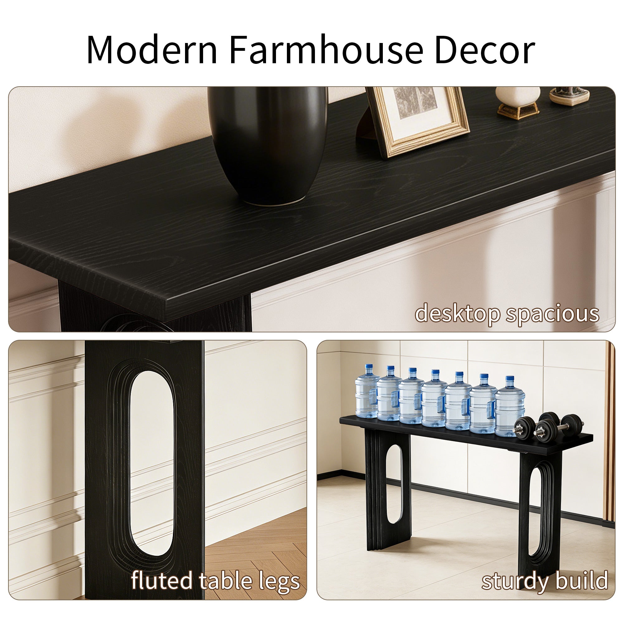 CATLK 59.2 Inch Console Table - Sofa Table Hallway Table, Solid Wood Veneer Console Table Behind Couch with Round Hollow Legs for Foyer, Living Room or Hallway